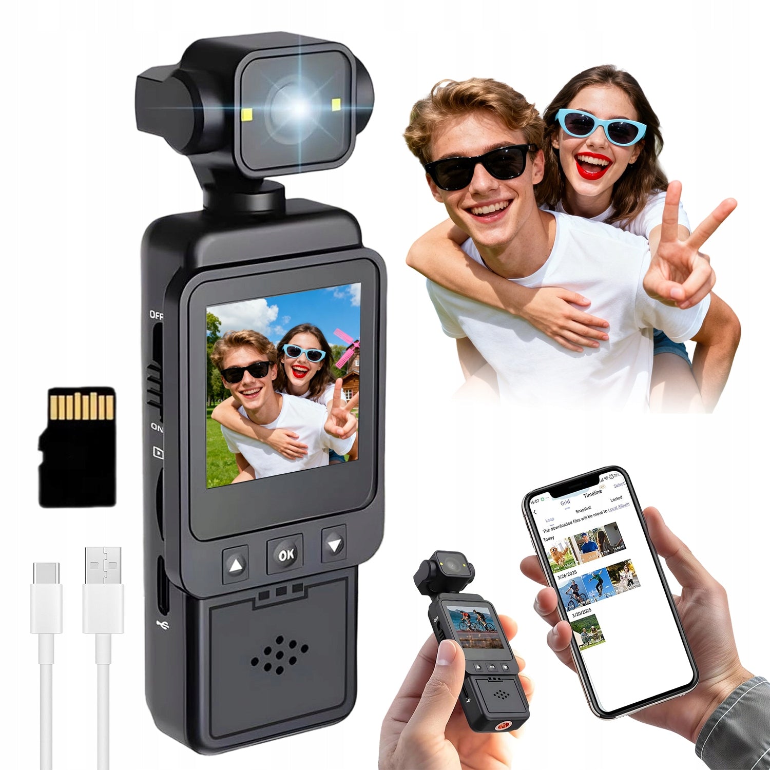 SPORTS CAMERA 360° WIFI COLOR SCREEN 1080P 32GB FOR SKIING