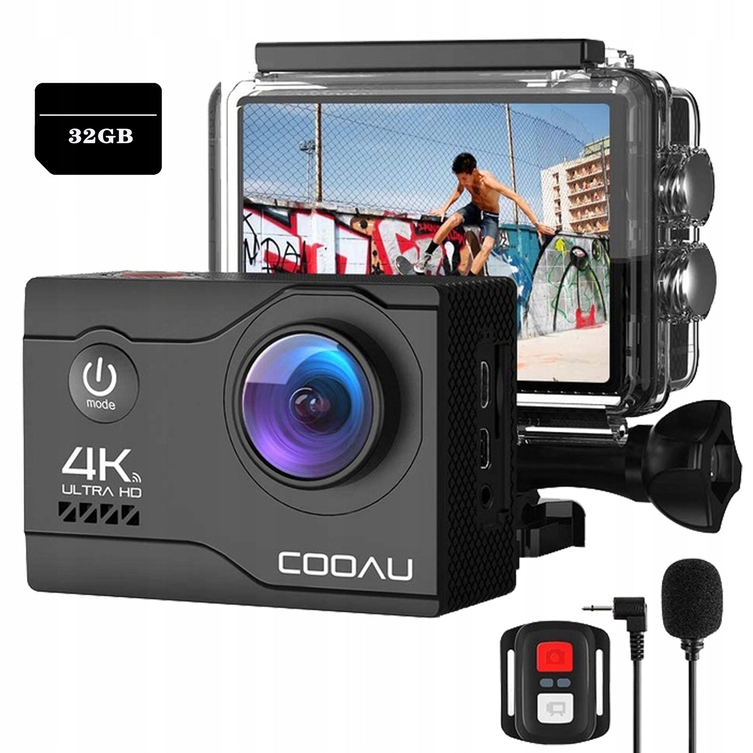 SPORTS CAMERA 4K 20MP UHD WIFI MICROPHONE WATERPROOF ACCESSORIES SET 32G