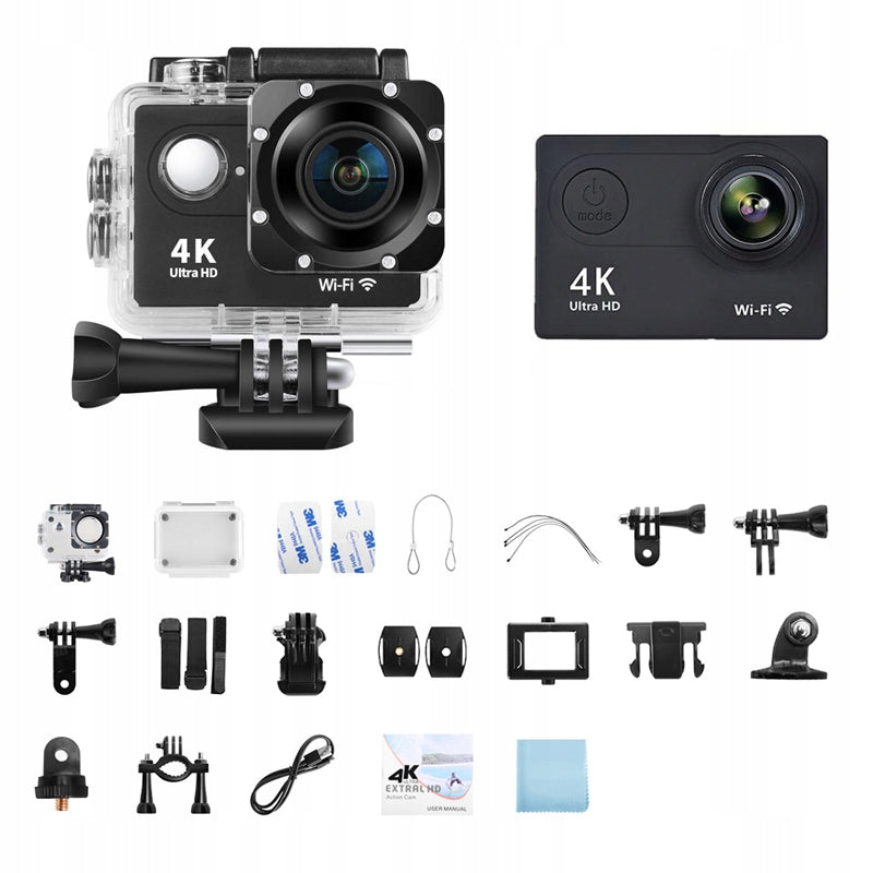 SPORTS CAMERA 4K FULL HD WIFI WATERPROOF 30M HANDLES SET 170° PRO 2 Packaging status original