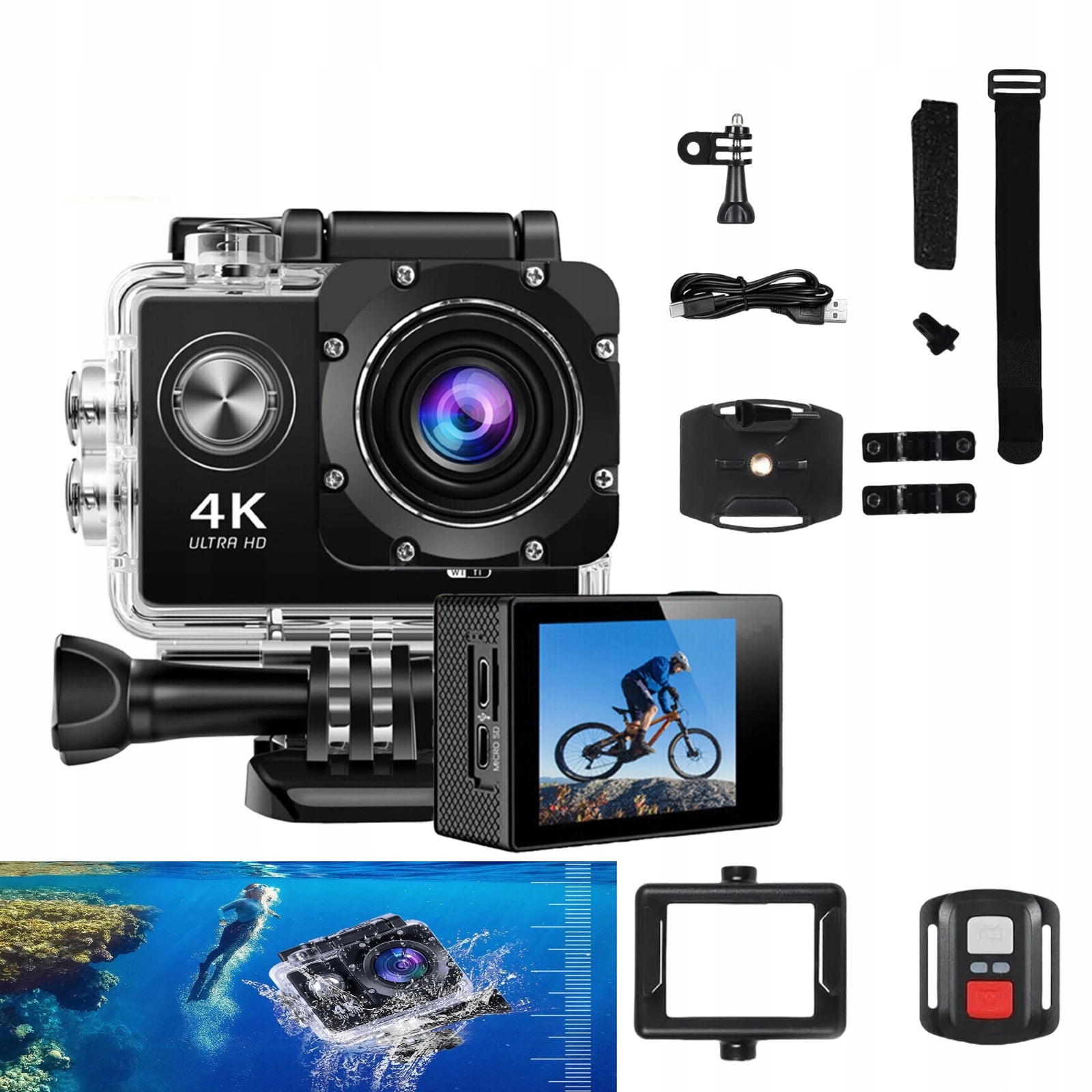 SPORTS CAMERA 4K WATERPROOF SUSPENDERS BAND AKCESORIA SET
