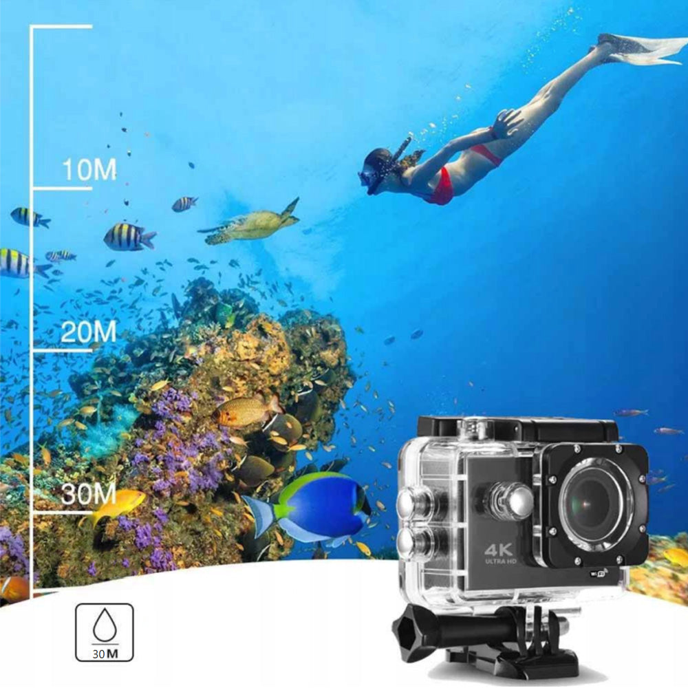 SPORTS CAMERA 4K WIFI WATERPROOF 30M DIVING CYCLING KIT Packaging status original