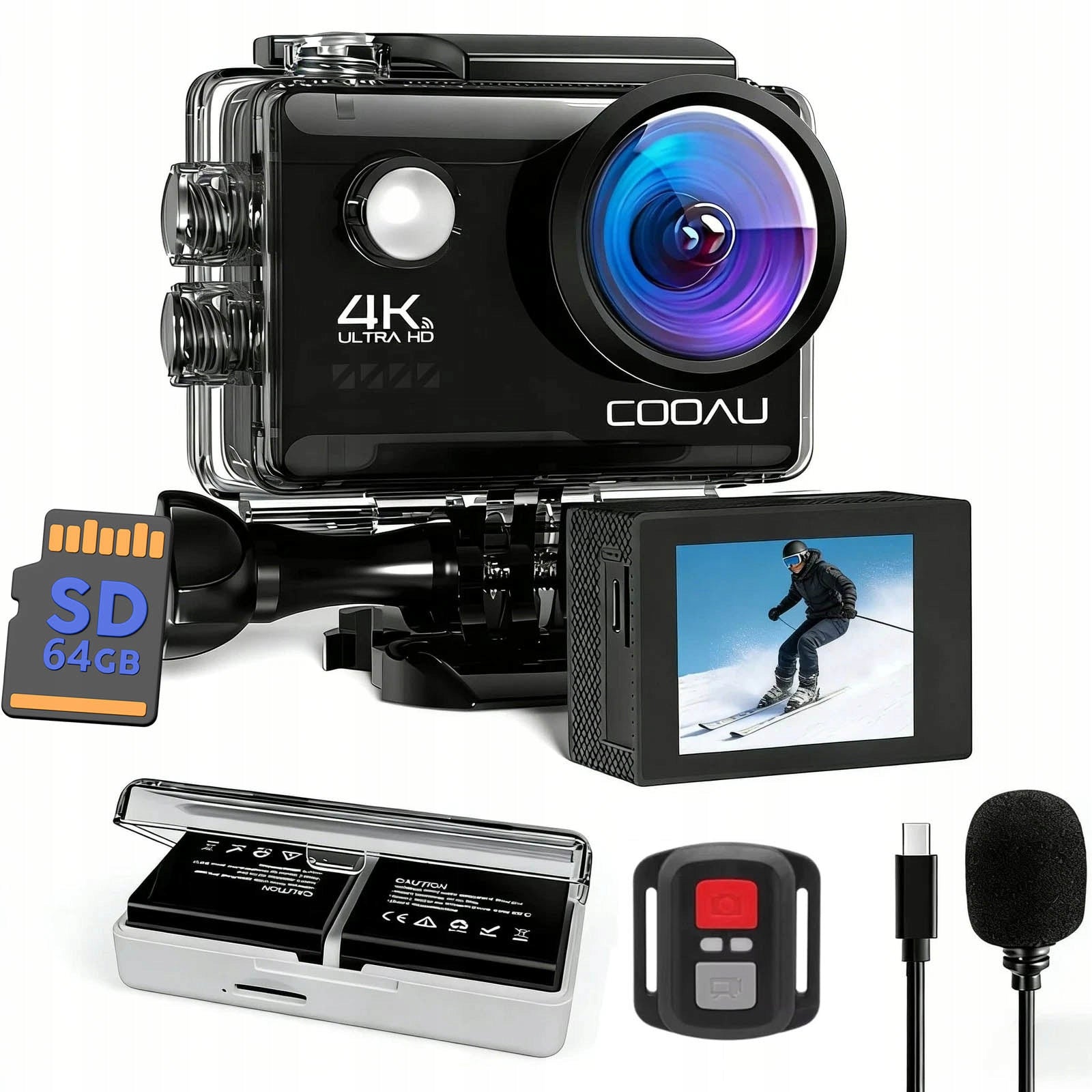 SPORTS CAMERA EIS 4K WIFI UHD MICROPHONE REMOTE CONTROL HANDLES ACCESSORIES 64GB SD