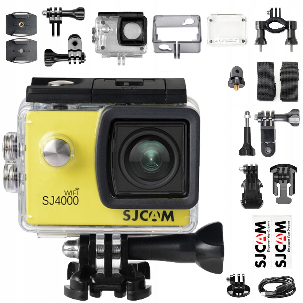 SPORTS CAMERA SJCAM SJ4000 WIFI YELLOW 4k UHD WATERPROOF ACCESSORIES