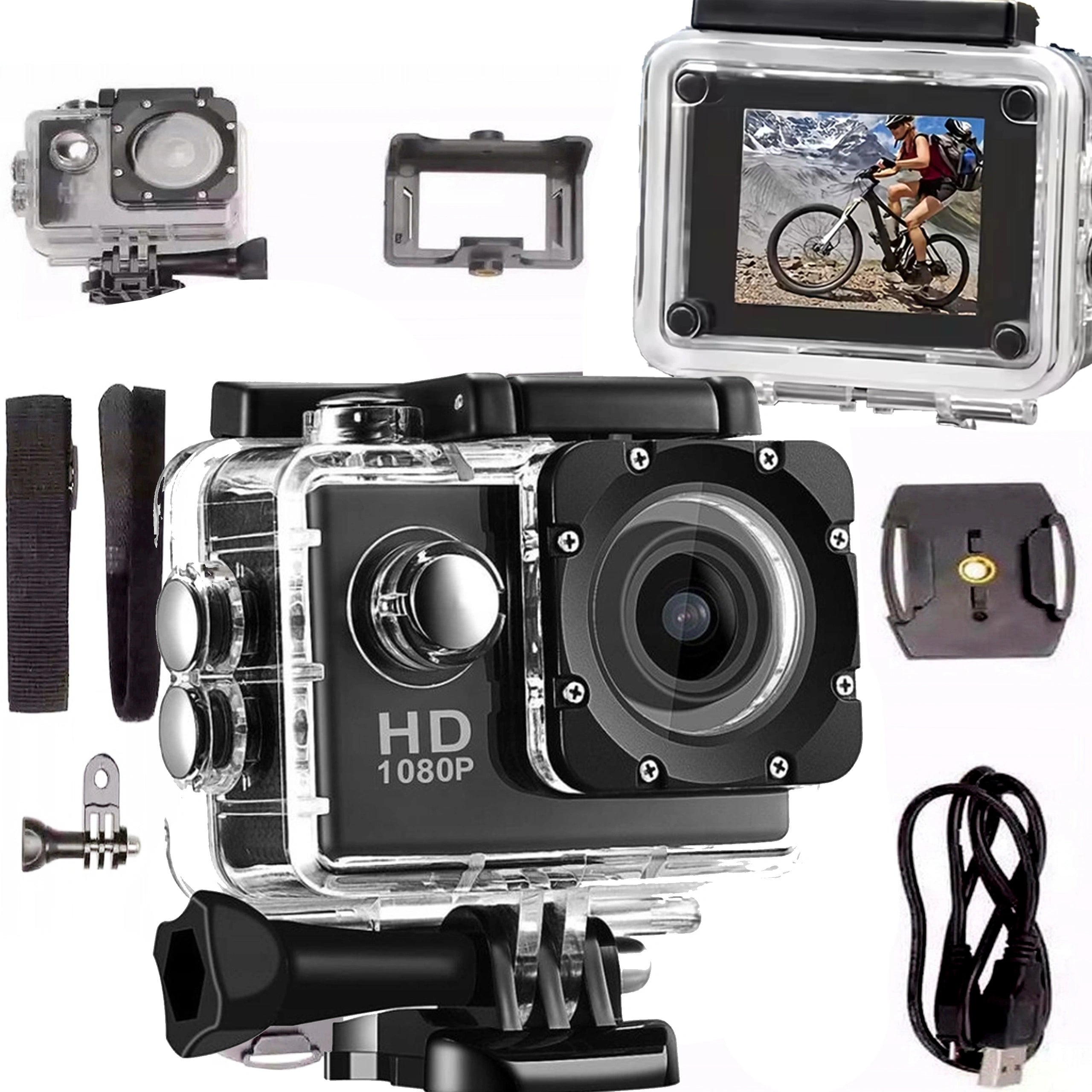 SPORTS CAMERA WATERPROOF FULL HD CAMERA 1080P HOUSING HANDLE SET