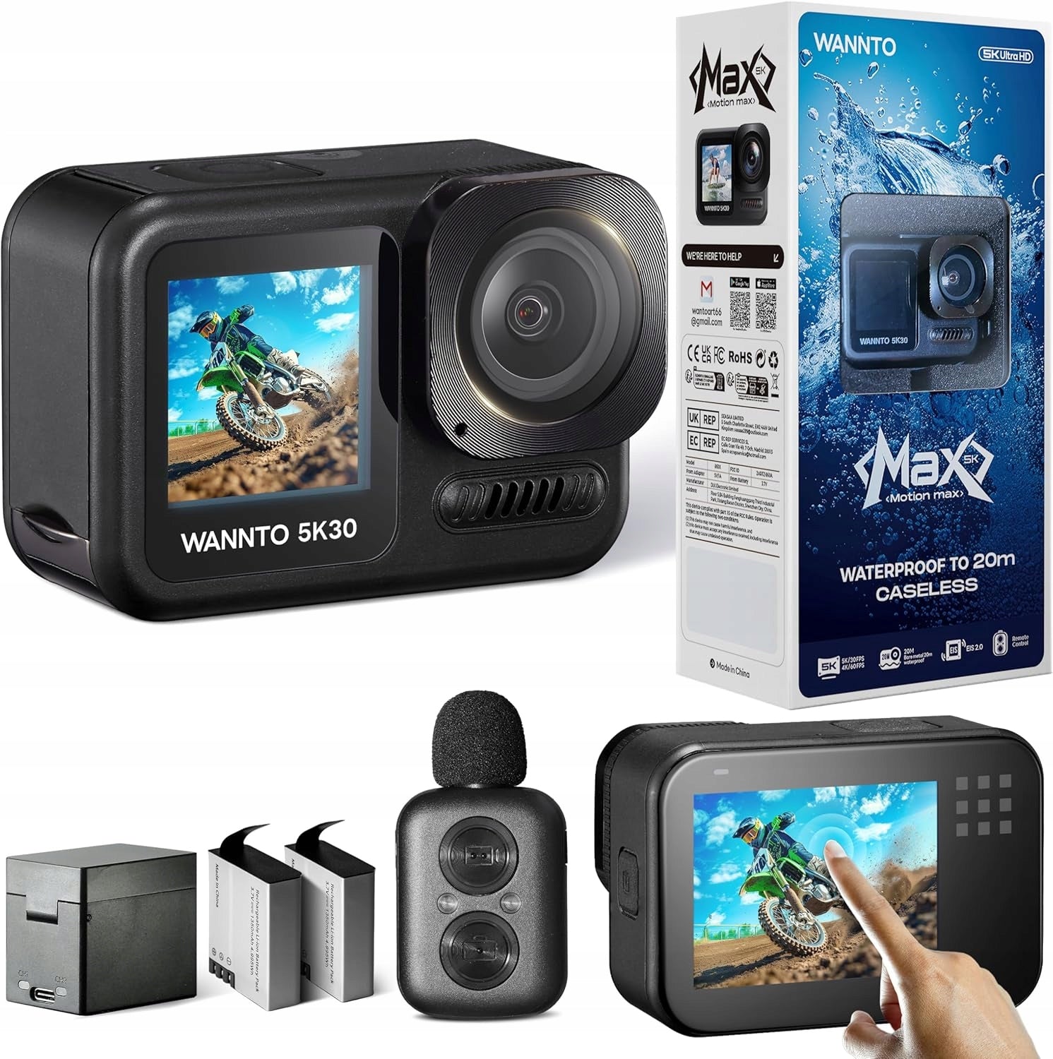 SPORTS CAMERA WATERPROOF UNDERWATER WANNTO 5K ULTRA HD 30 MP, IPX8 20M