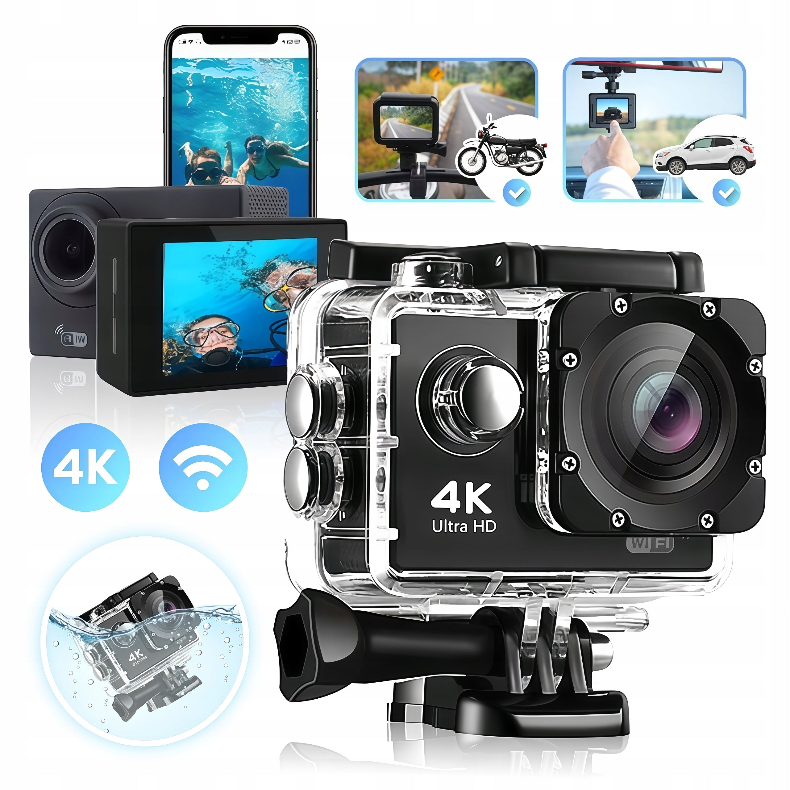 SPORTS CAMERA waterproof FULL HD TYPE 1080P 2" black + accessories