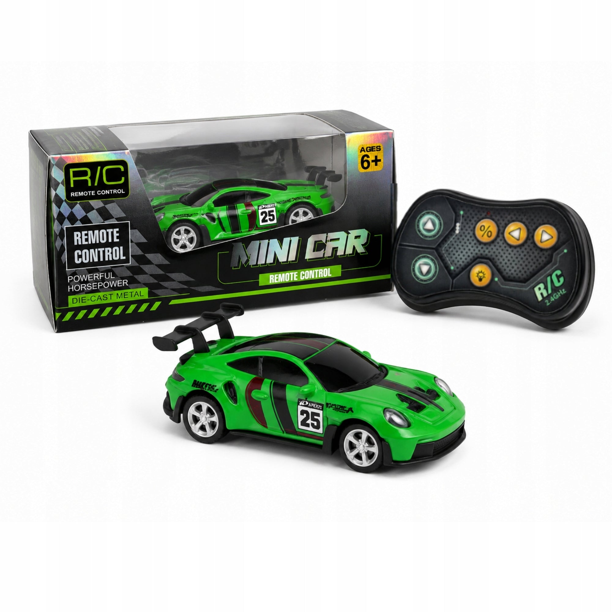 SPORTS CAR REMOTE CONTROLLED MINI RC METAL CAR 1:64 GREEN