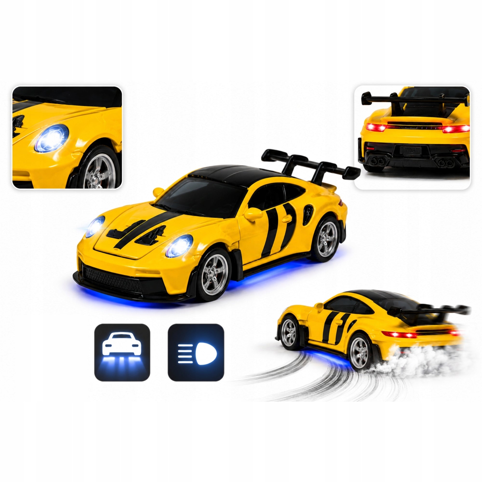 SPORTS CAR REMOTE CONTROLLED MINI RC METAL CAR 1:64 YELLOW Kind driving