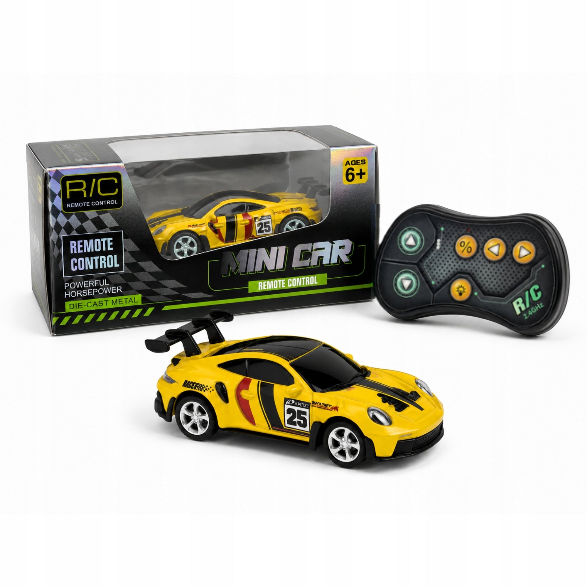 SPORTS CAR REMOTE CONTROLLED MINI RC METAL CAR 1:64 YELLOW