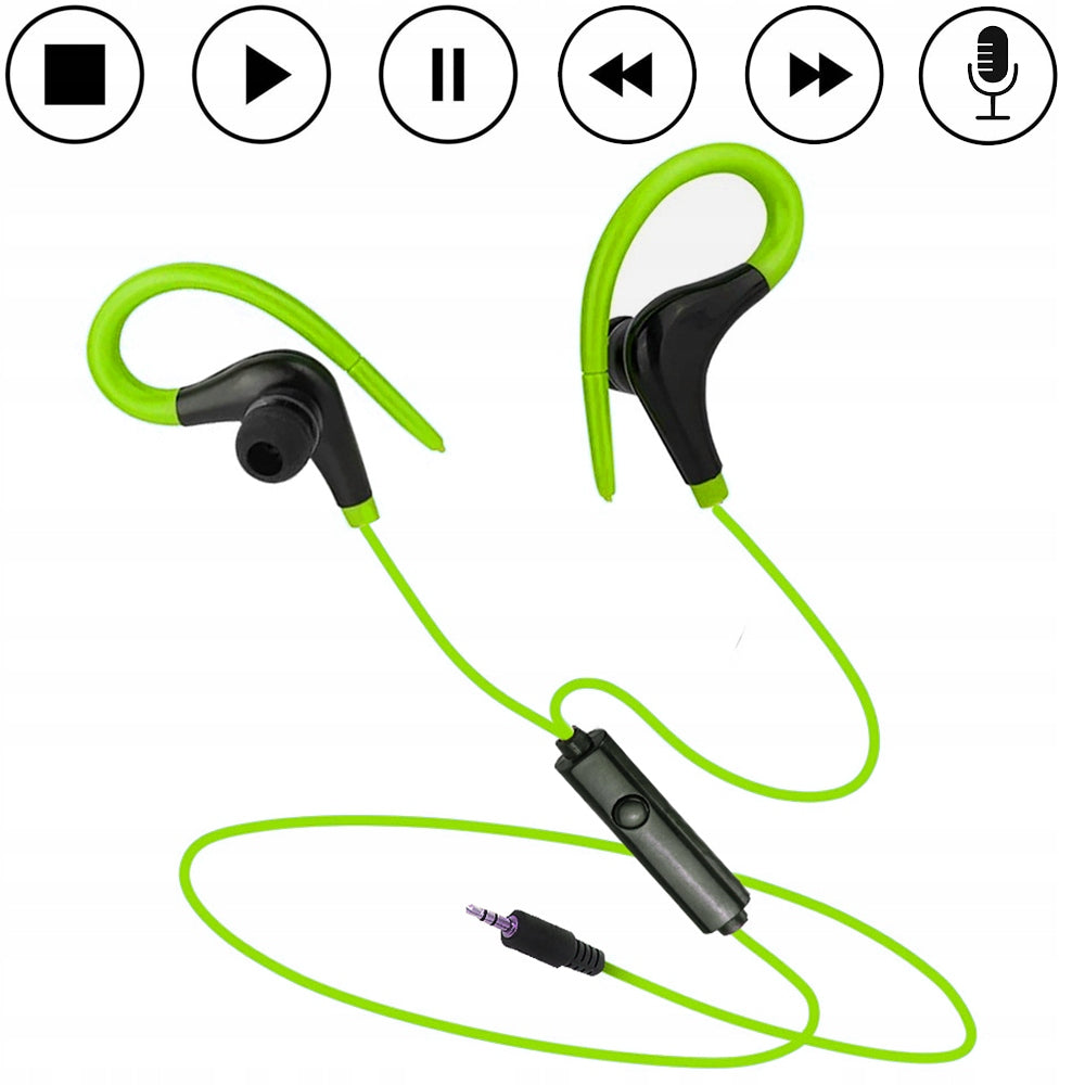 SPORTS EAR HOOK HEADPHONES WITH MICROPHONE REMOTE CONTROL FOR MP3 PHONE Brand Webski