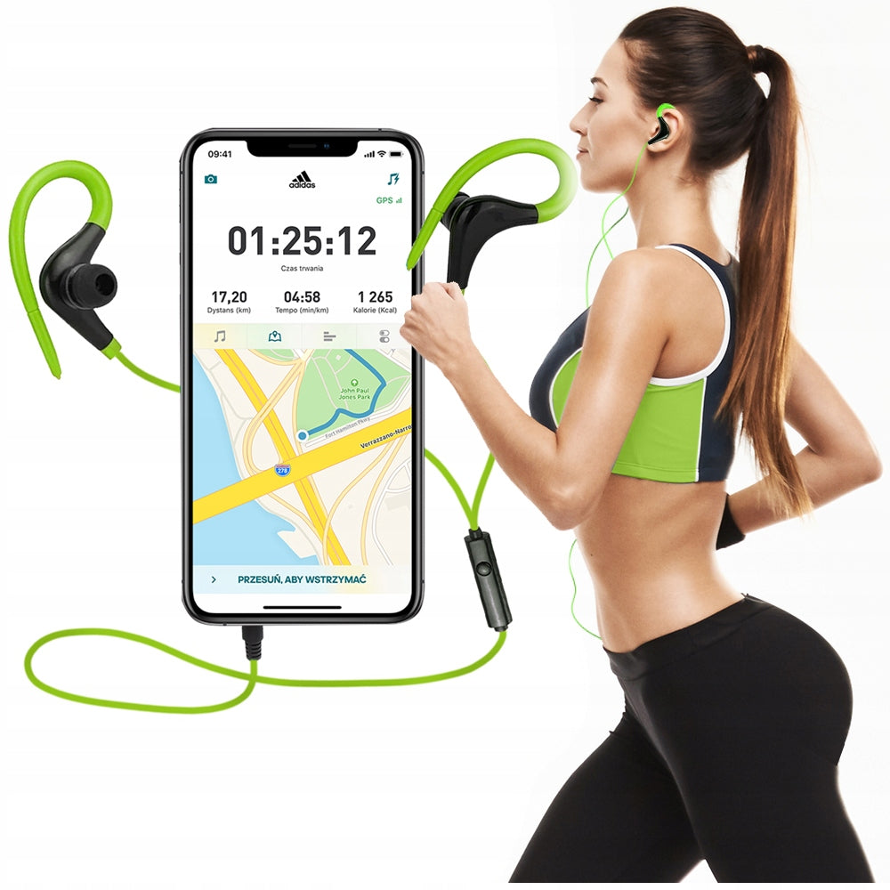 SPORTS EAR HOOK HEADPHONES WITH MICROPHONE REMOTE CONTROL FOR MP3 PHONE