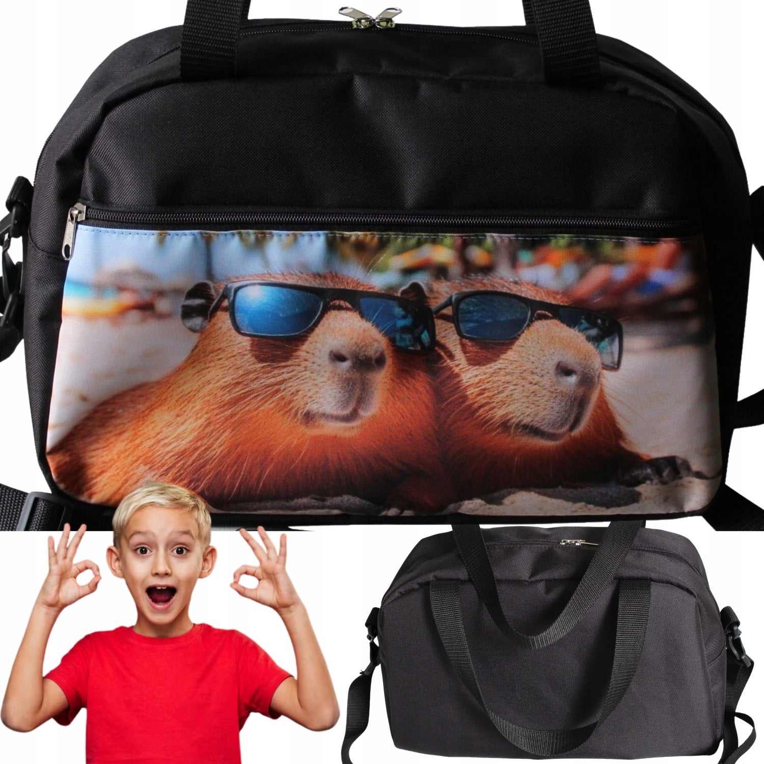 SPORTS SCHOOL TRAVEL BAG FOR SWIMMING POOL WITH HAND STRAP CAPYBARA