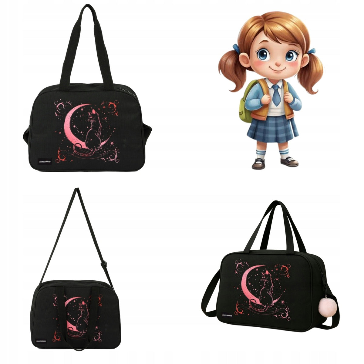 SPORTS SHOULDER BAG FOR SCHOOL FOR GIRLS WOMEN'S KITTEN MOON 13L