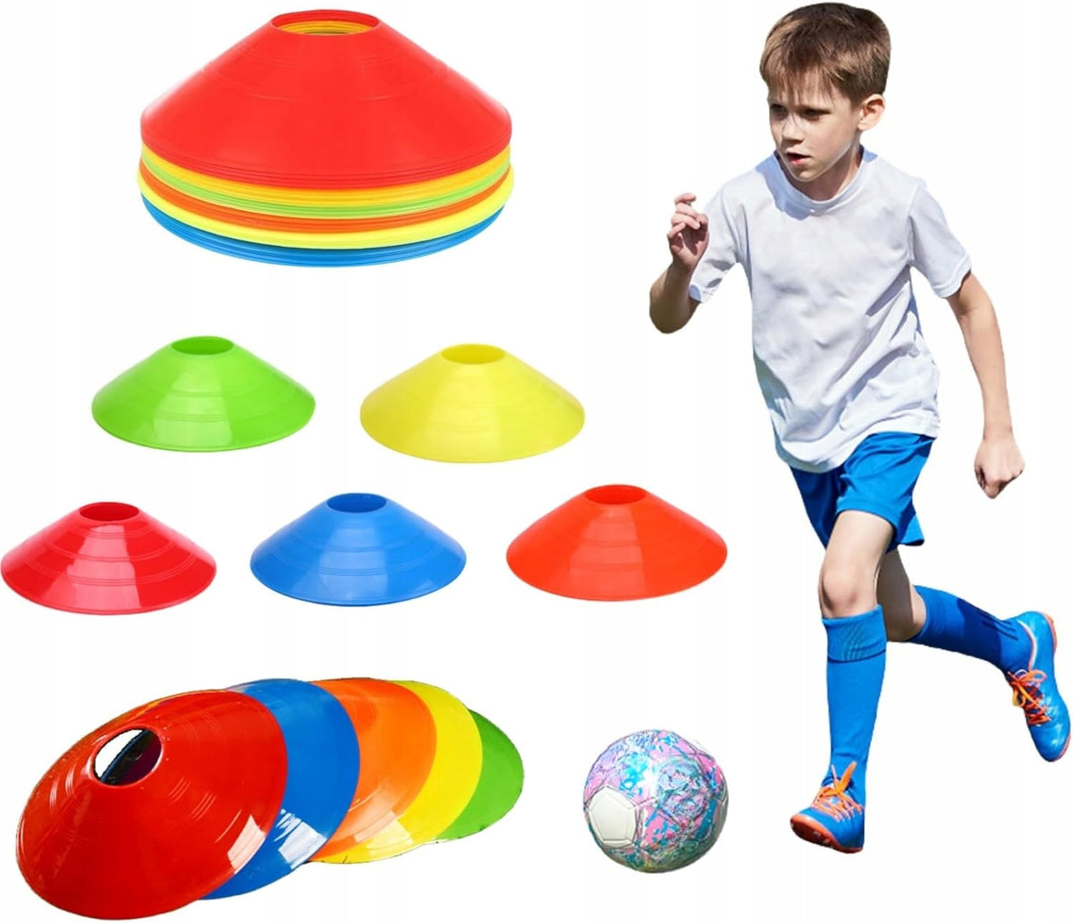 SPORTS TRAINING CONES ROUND COLORFUL OBSTACLES SET OF 20