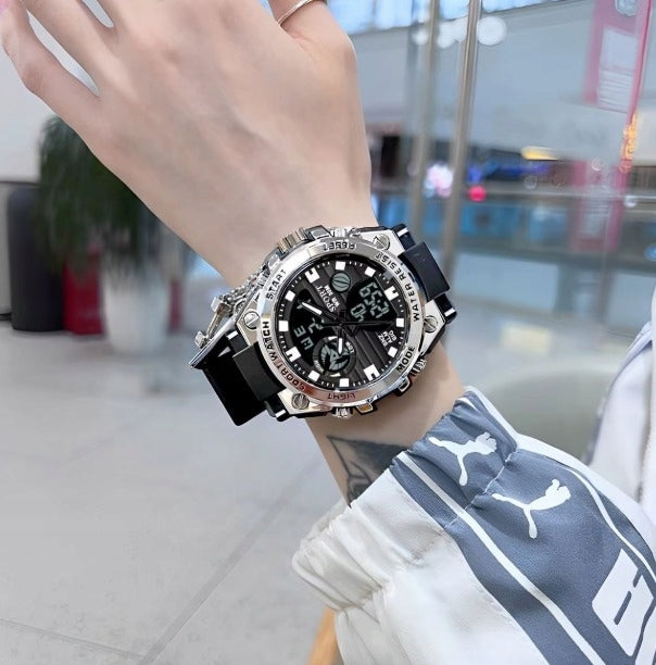 SPORTS WATCH BLACK DIGITAL ELEGANT RUBBER STRAP FOR GIFT Case color silver