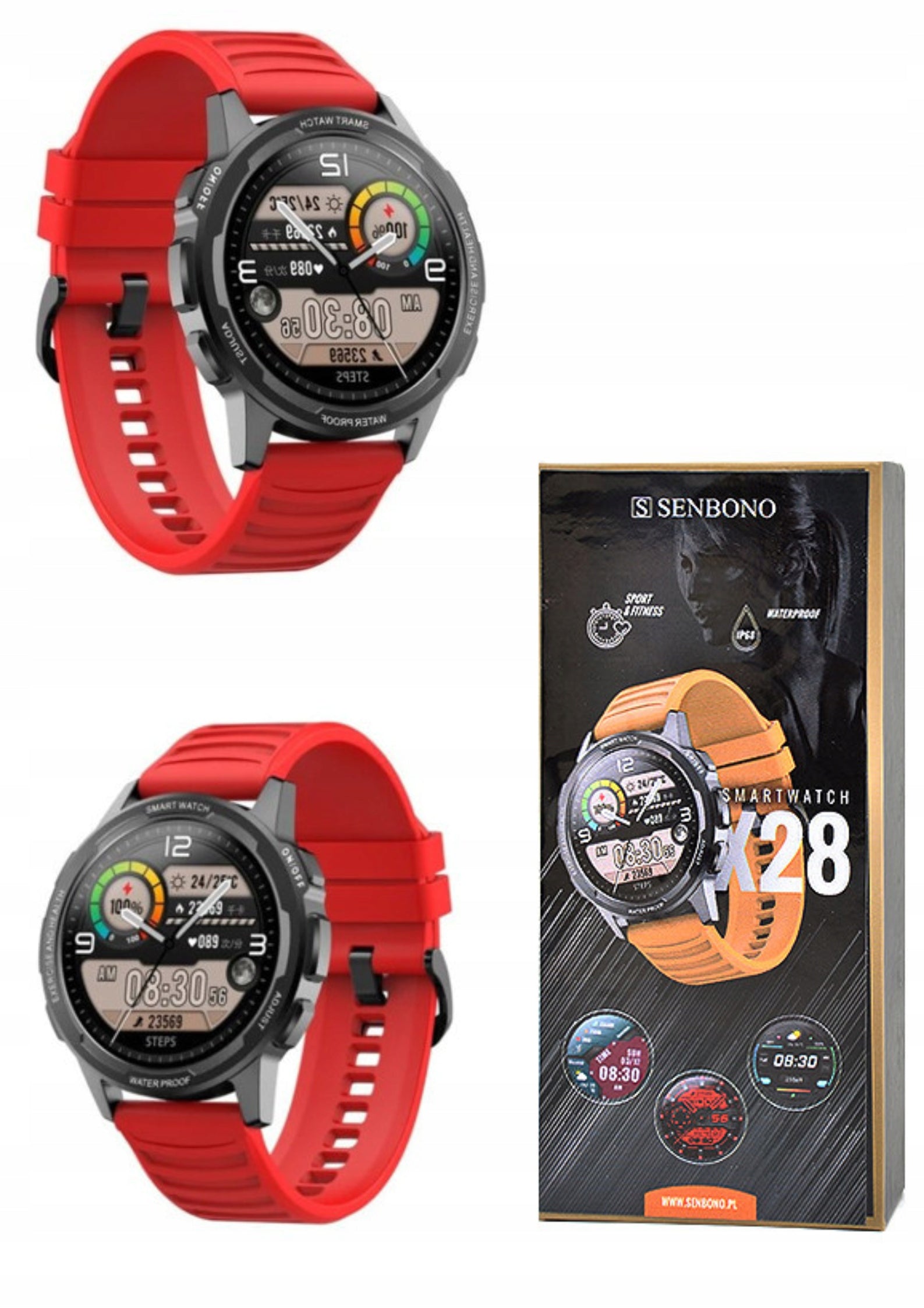 SPORTS WATCH SMARTWATCH SENBONO X28 RED Full HD 360x360,... Brand Senbono