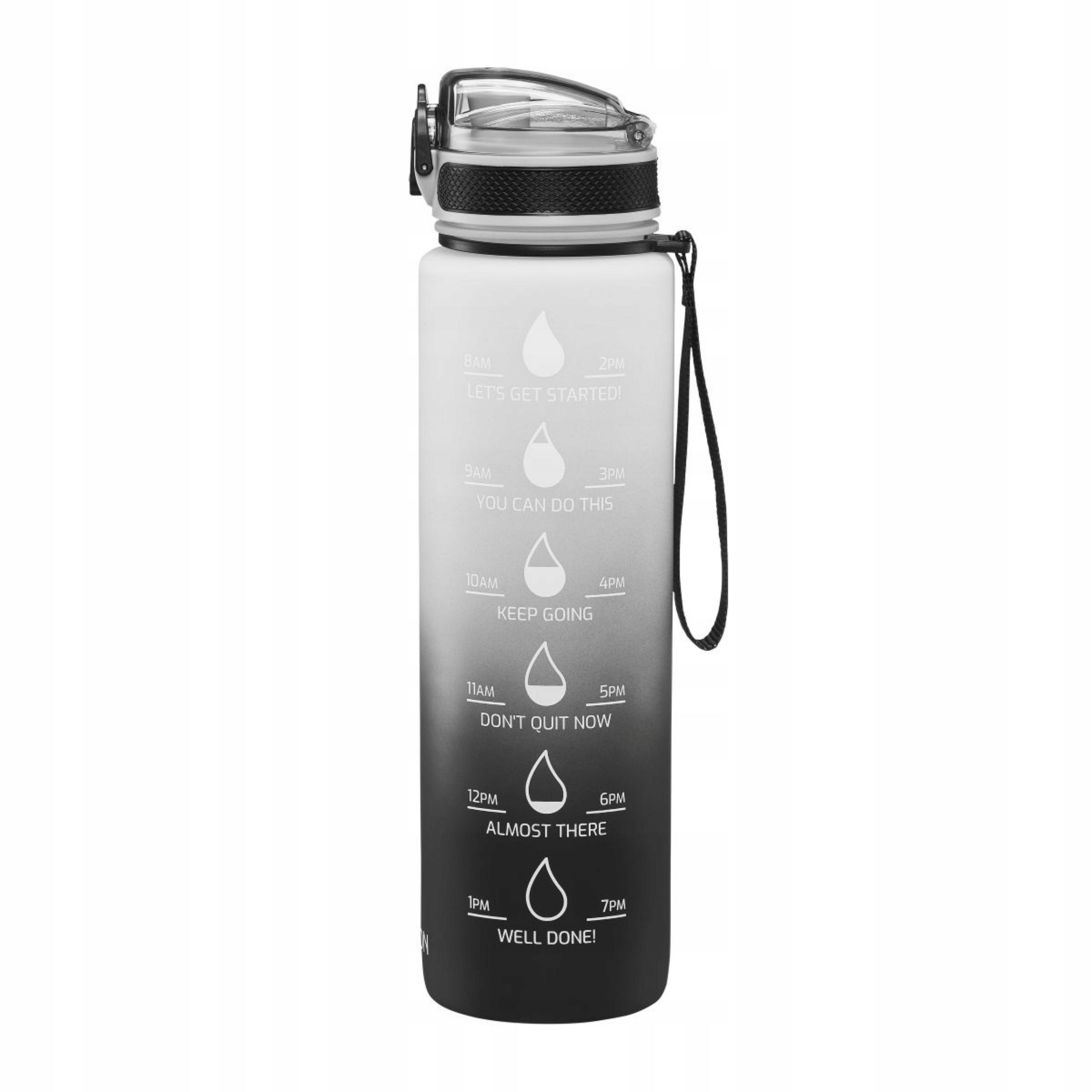 SPORTS WATER BOTTLE MOTIVATIONAL MEASURING CUP WITH HANDLE LARGE BOTTLE 1L Color black