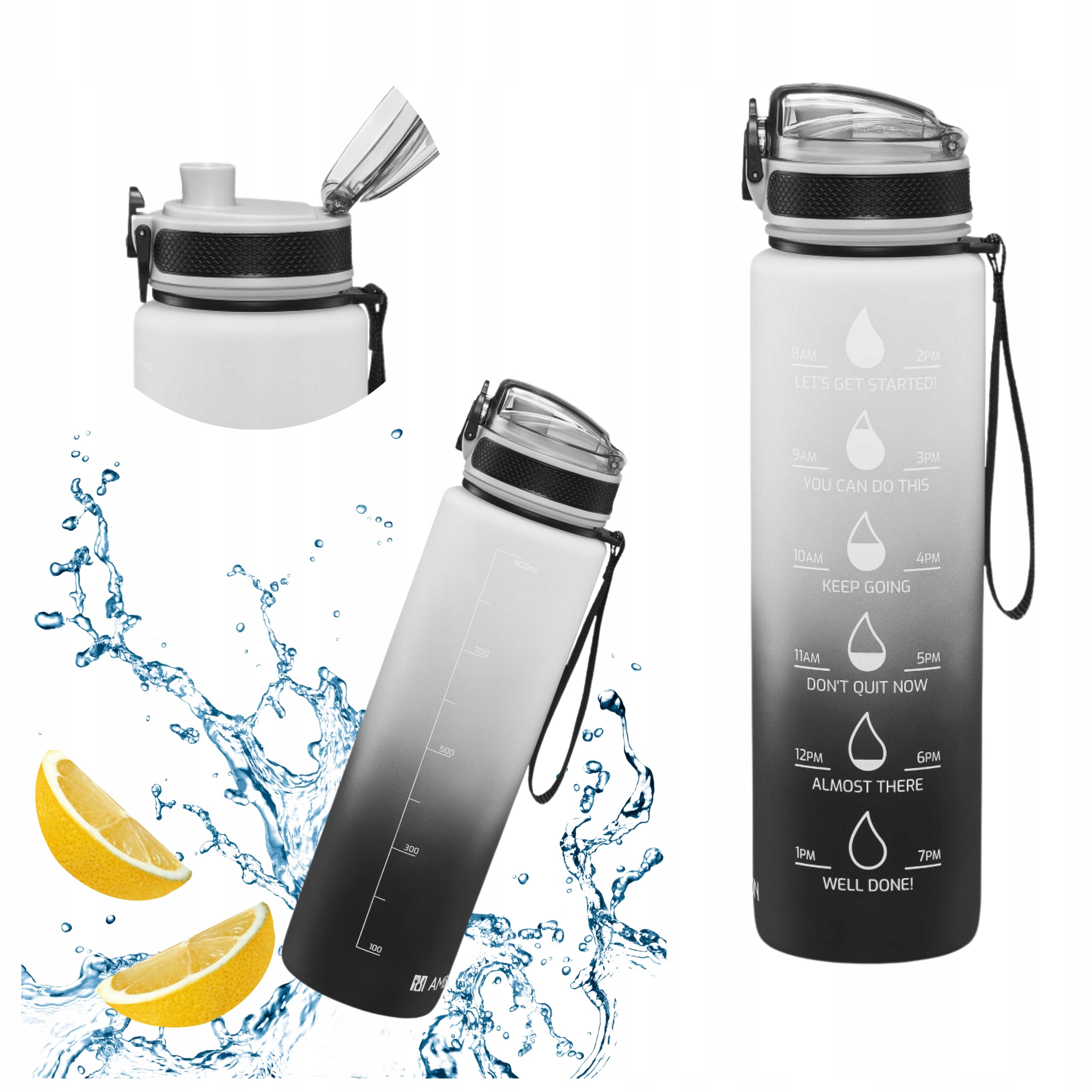 SPORTS WATER BOTTLE MOTIVATIONAL MEASURING CUP WITH HANDLE LARGE BOTTLE 1L