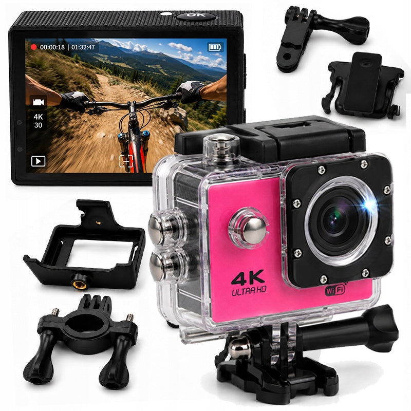 SPORTS WATERPROOF CAMERA 4K UHD LCD SPEAKER + MOUNT KIT