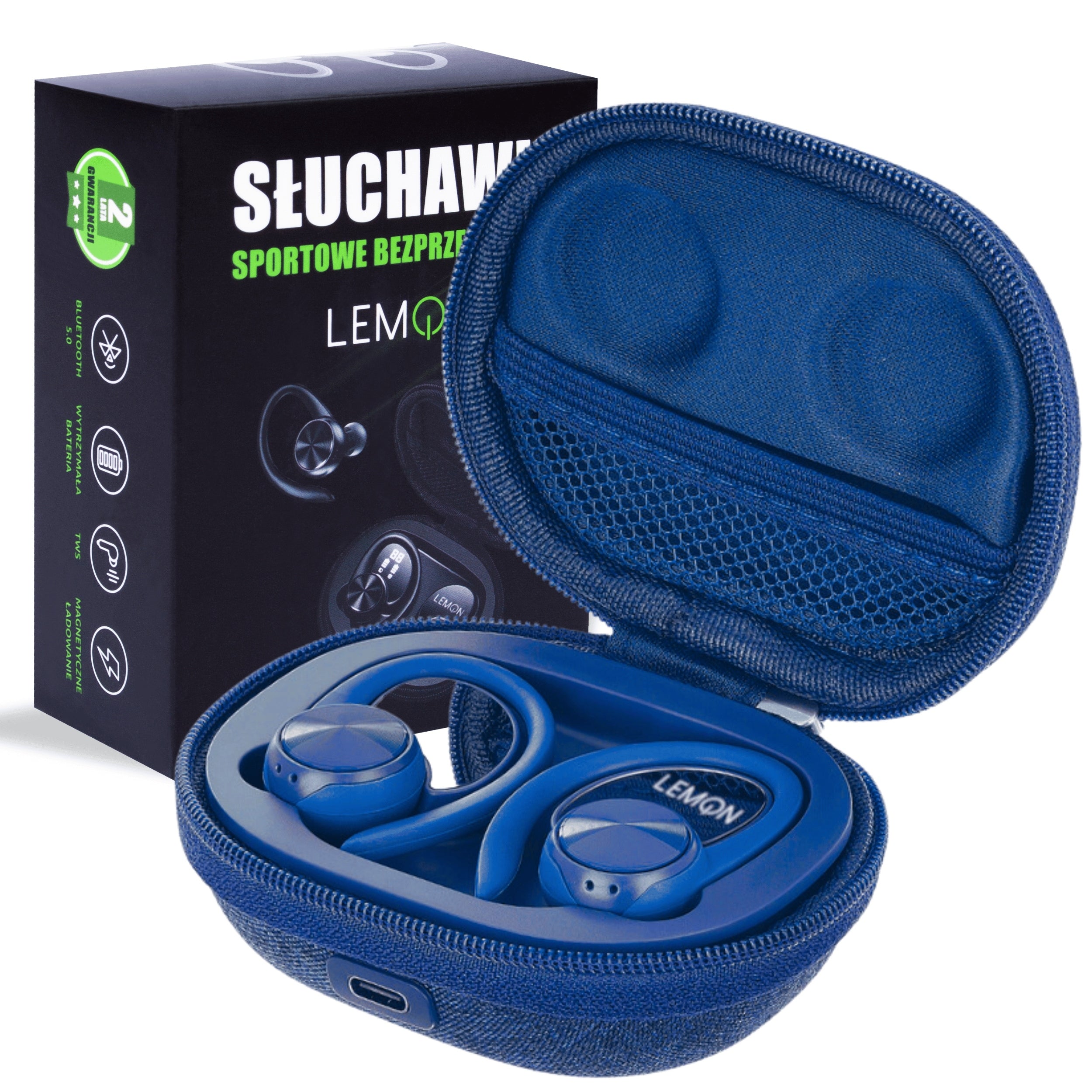 SPORTS WIRELESS BLUETOOTH EARBUDS POWERBANK TWS LEMON BLUE