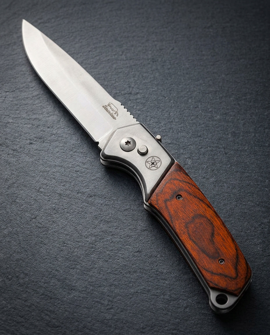 SPRING KNIFE FOLDING WOOD STAINLESS STEEL 420 CAMPING SURVIVAL + CASE Manufacturer code N508C