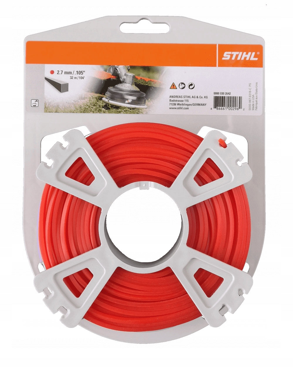 SQUARE CUTTING LINE 2,7MM X 32M RED 00009302642 STIHL