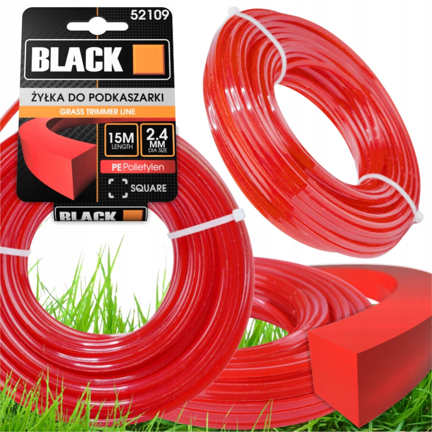 SQUARE MOWER TRIMMER FISHING LINE 2,4MM x 15M STRONG BLACK