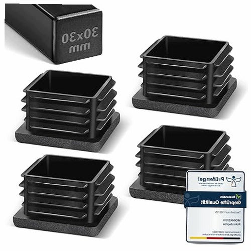 SQUARE PIPE END CAPS 30X30MM PLASTIC FOR FURNITURE FEET 4PCS