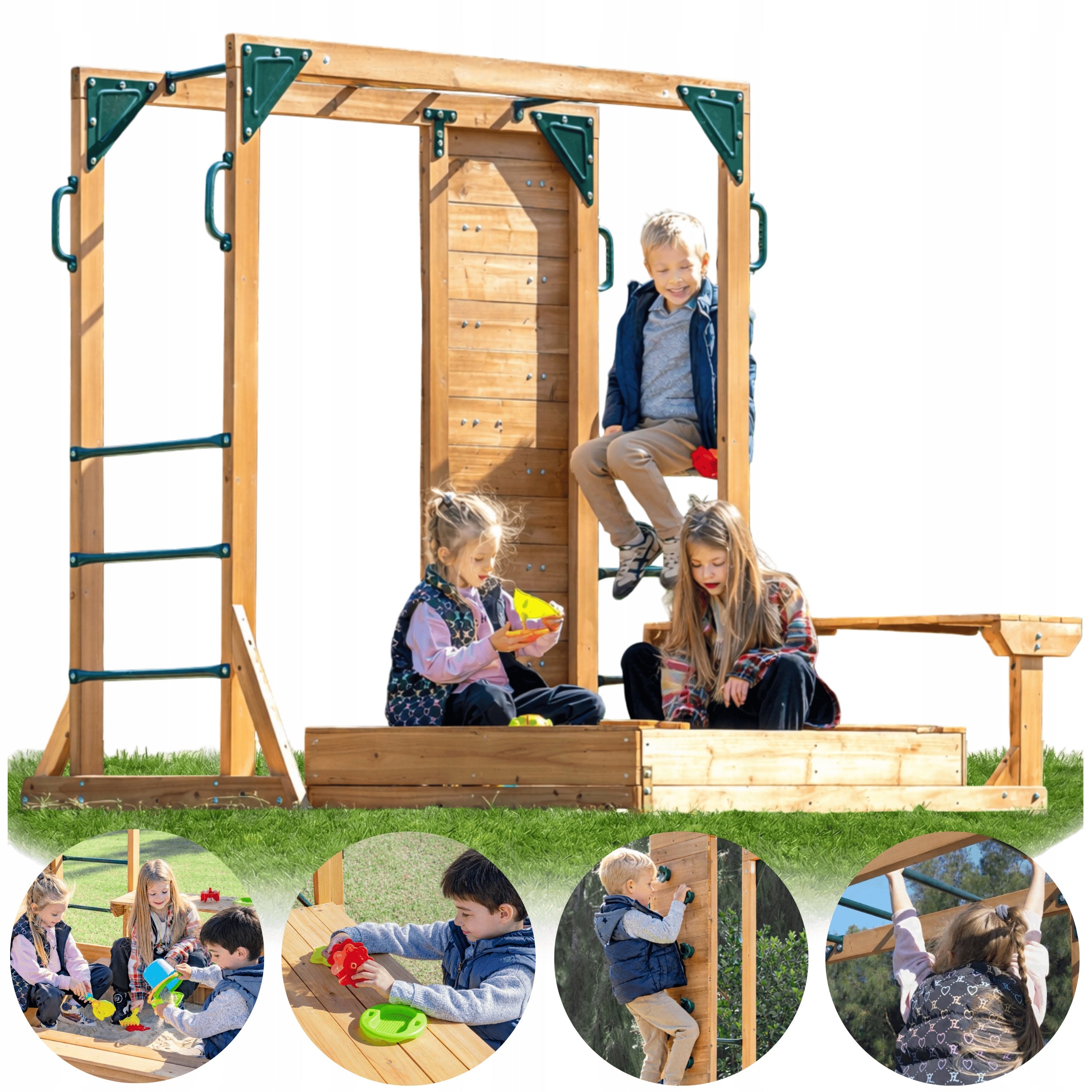 SQUARE TOYS FOR CHILDREN WOODEN FUNLAND IV 4IN1 CLIMBING WALL BARS