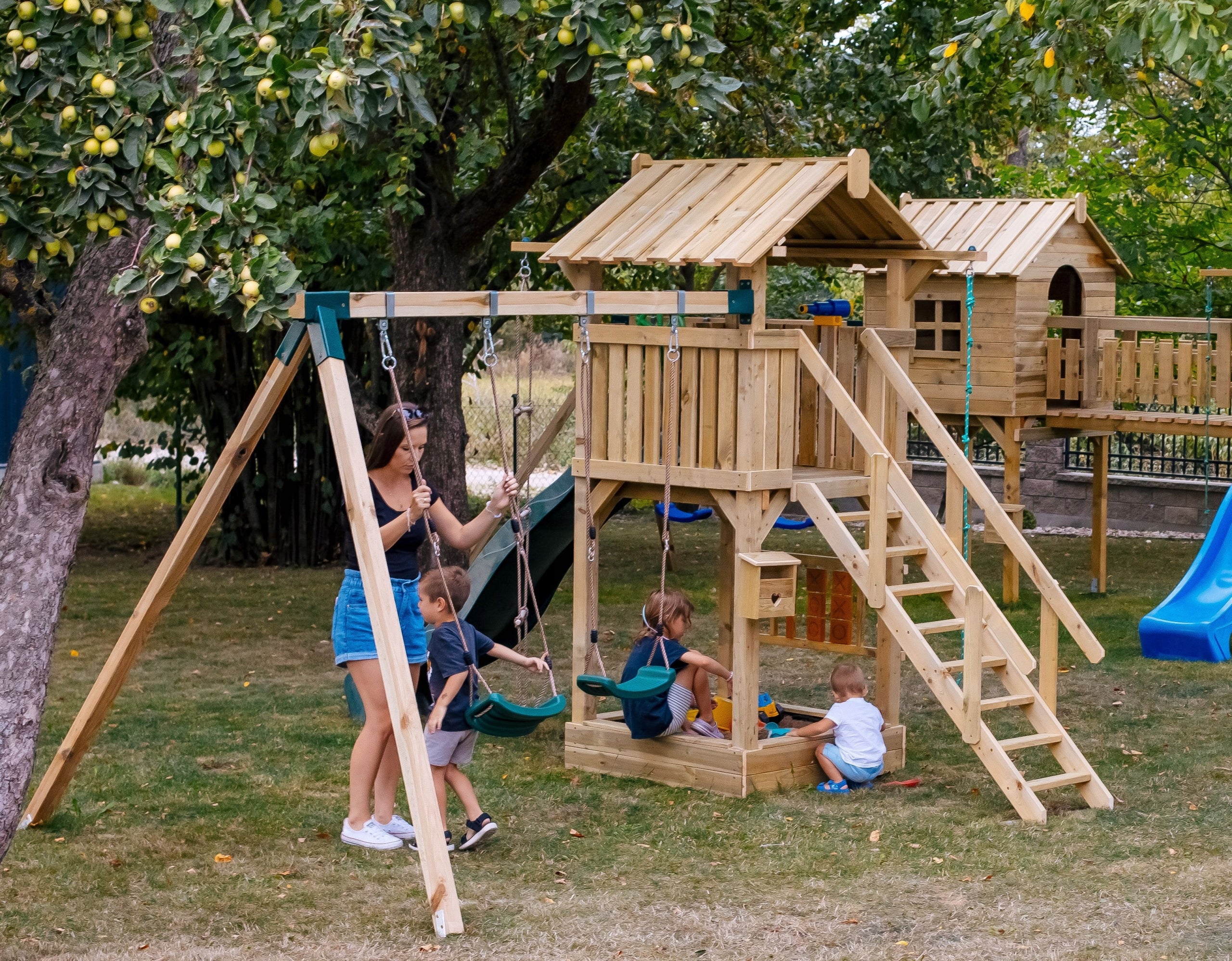 SQUARE TOYS Slide Cottage for children 2x Swing Sandbox CE +Freebies Kind wooden