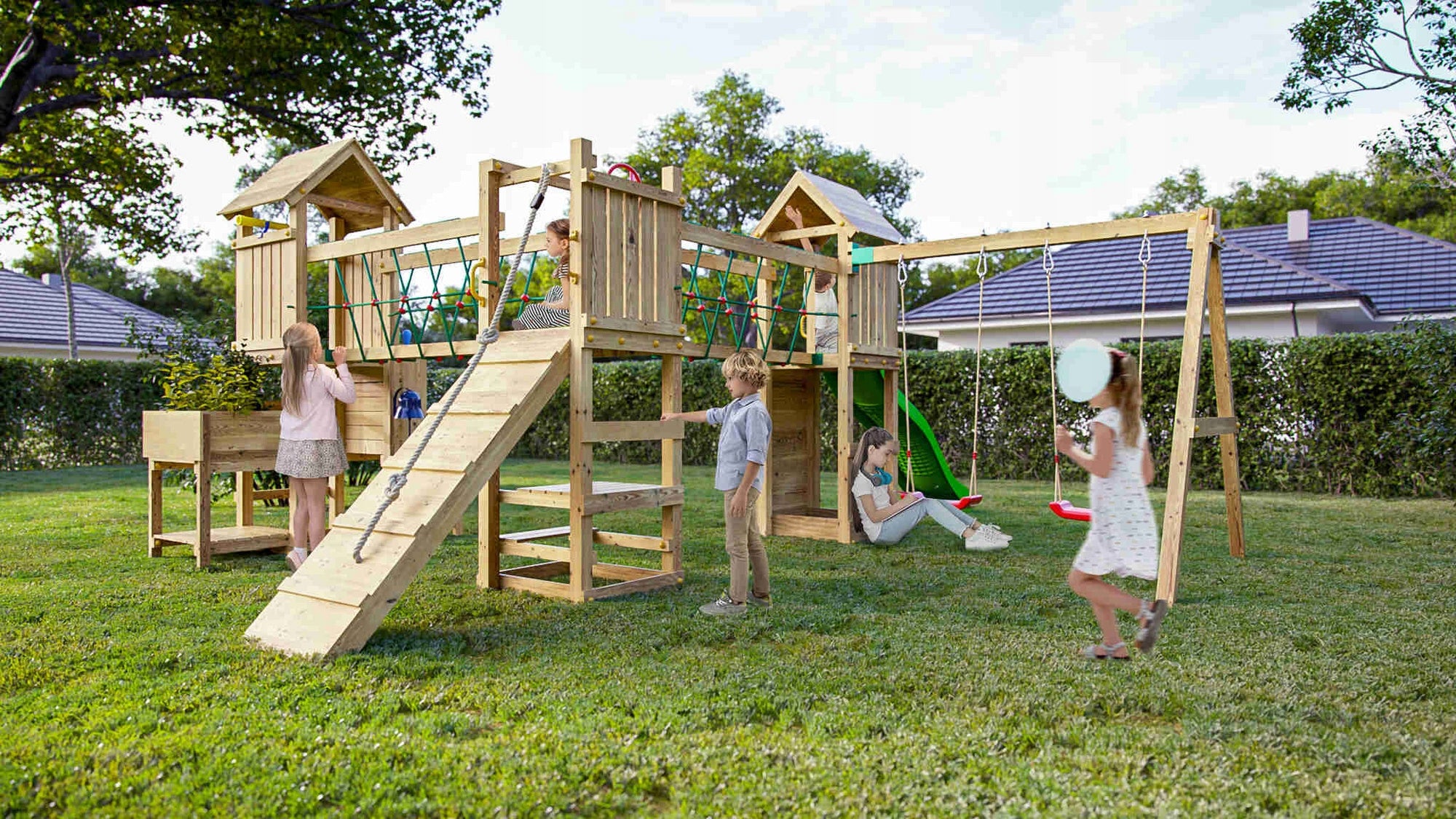 SQUARE TOYS WOODEN GARDEN XXL PREMIUM 2x BRIDGE 2x SWING KITCHEN TABLE Brand Fungoo