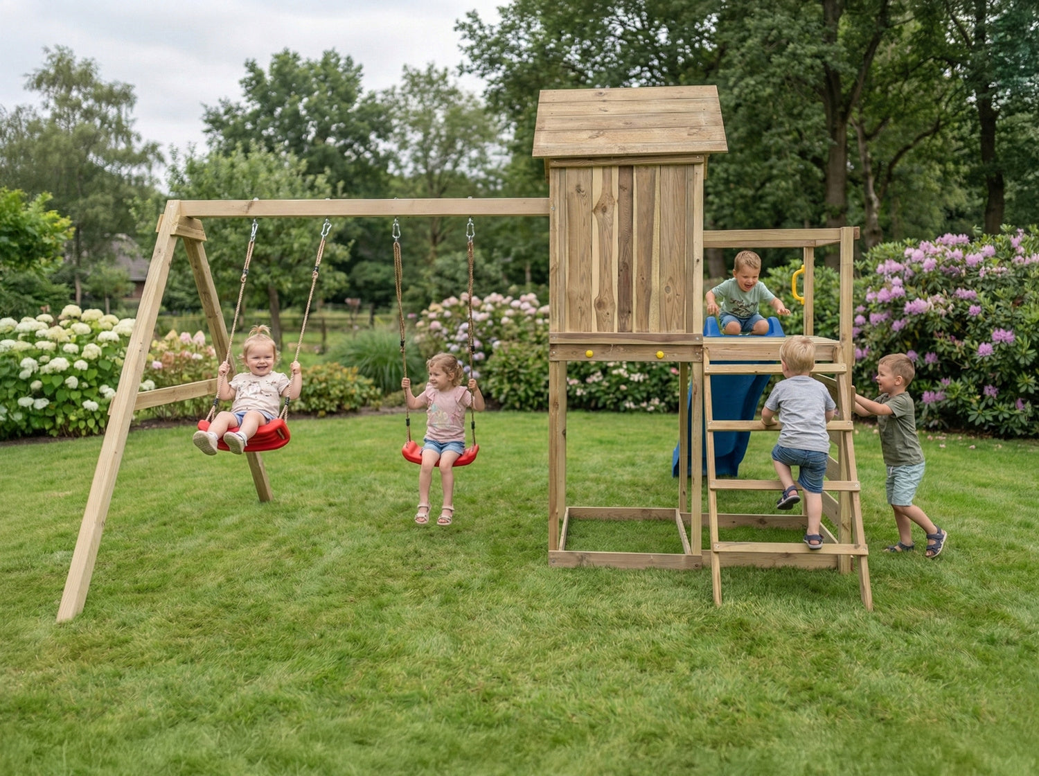 SQUARE TOYS WOODEN HOUSE SLIDE SWINGS Sandbox WALL FUNGOO Kid's age 3＋ years