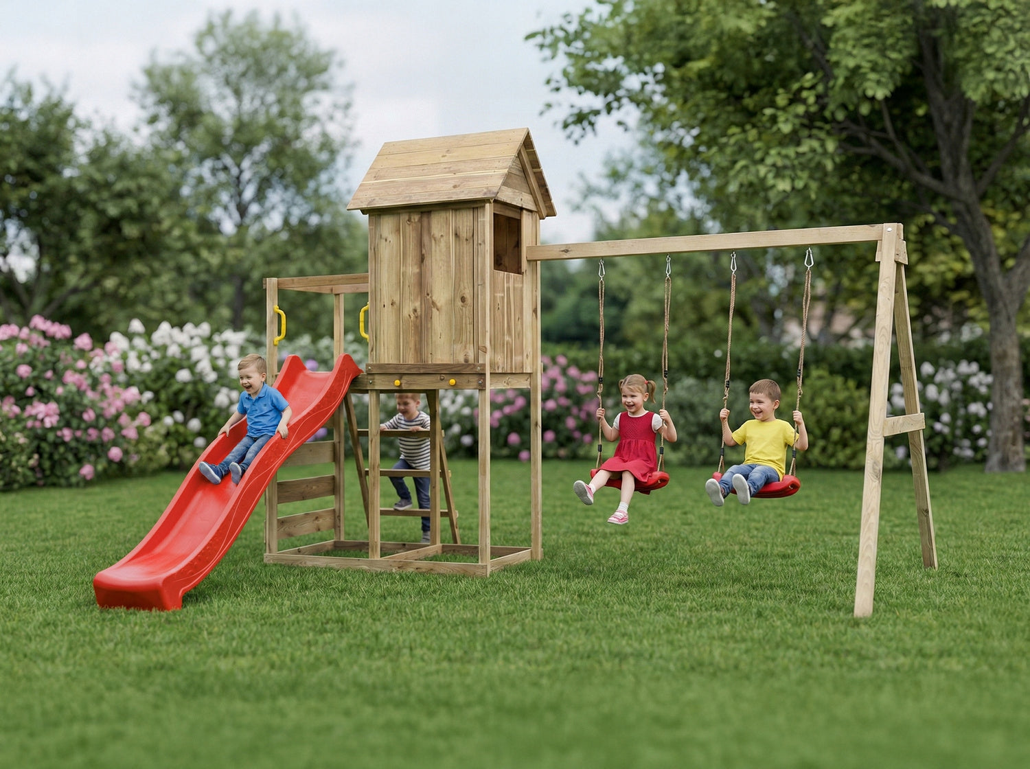 SQUARE TOYS WOODEN HOUSE SLIDE SWINGS Sandbox WALL FUNGOO Kind wooden