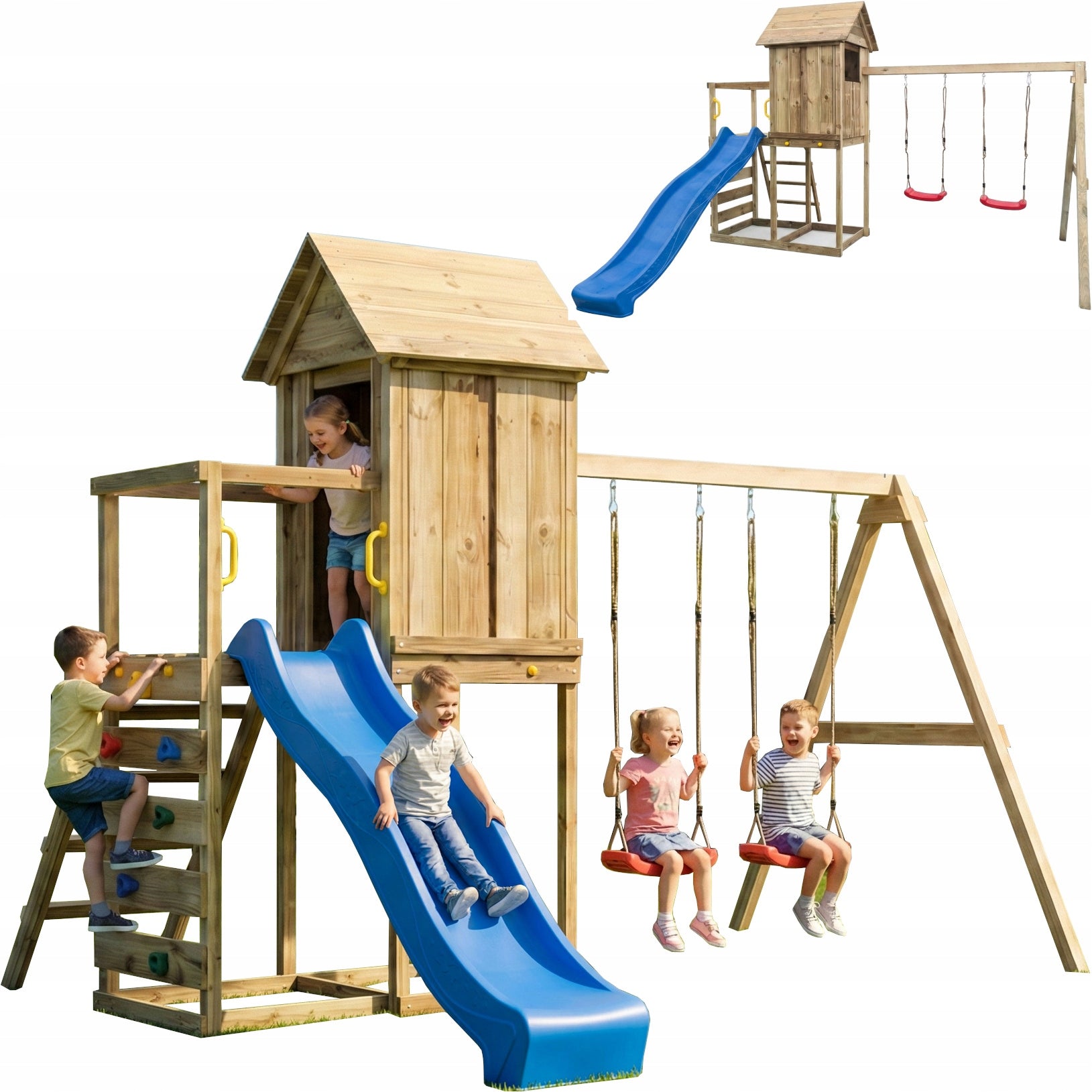 SQUARE TOYS WOODEN HOUSE SLIDE SWINGS Sandbox WALL FUNGOO