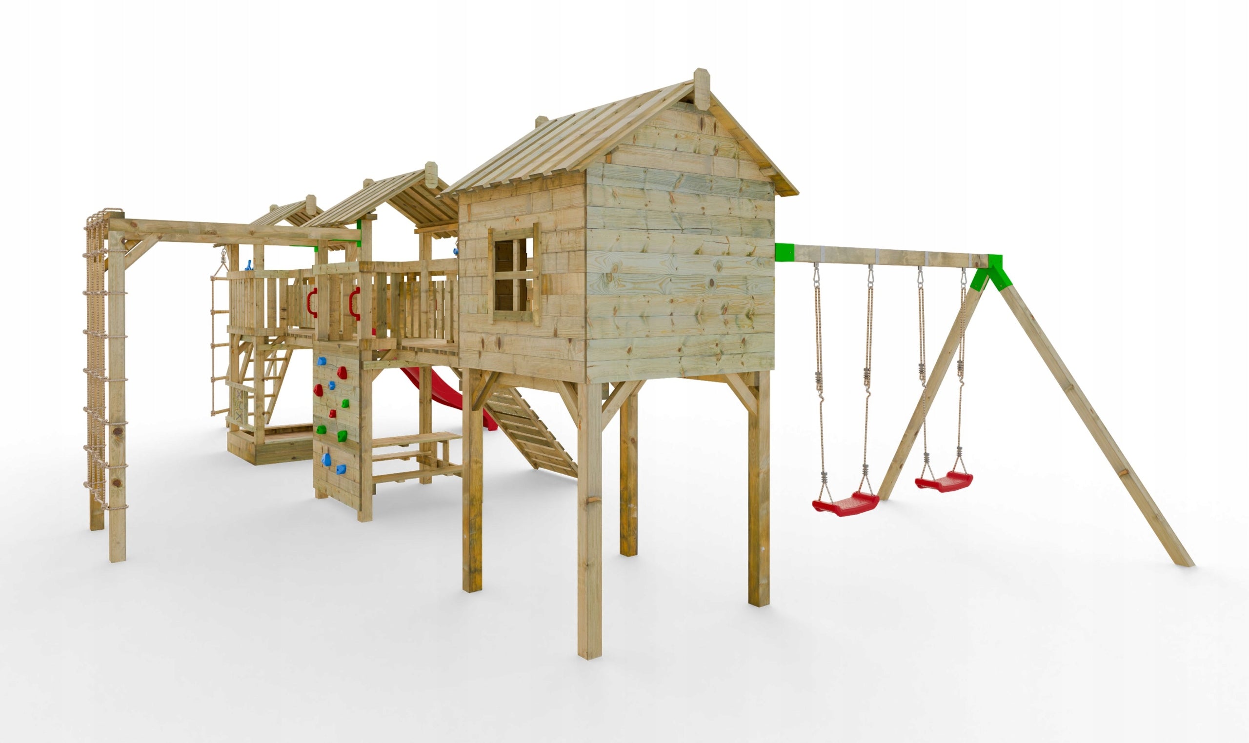 SQUARE TOYS XXL Slide Cottage for children 2x Swing Monkey Grove + FREEBIES Kind wooden