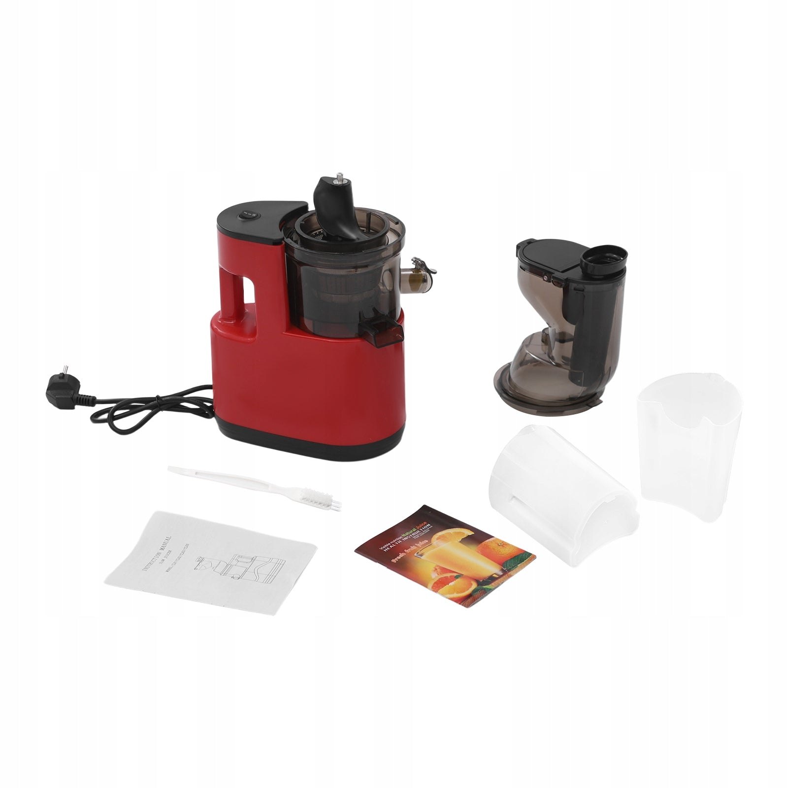 SS304 Slow Juicer, 500W Red Electric Fruit Juicer with 2-Cups, 220V Manufacturer code BUYNOVA