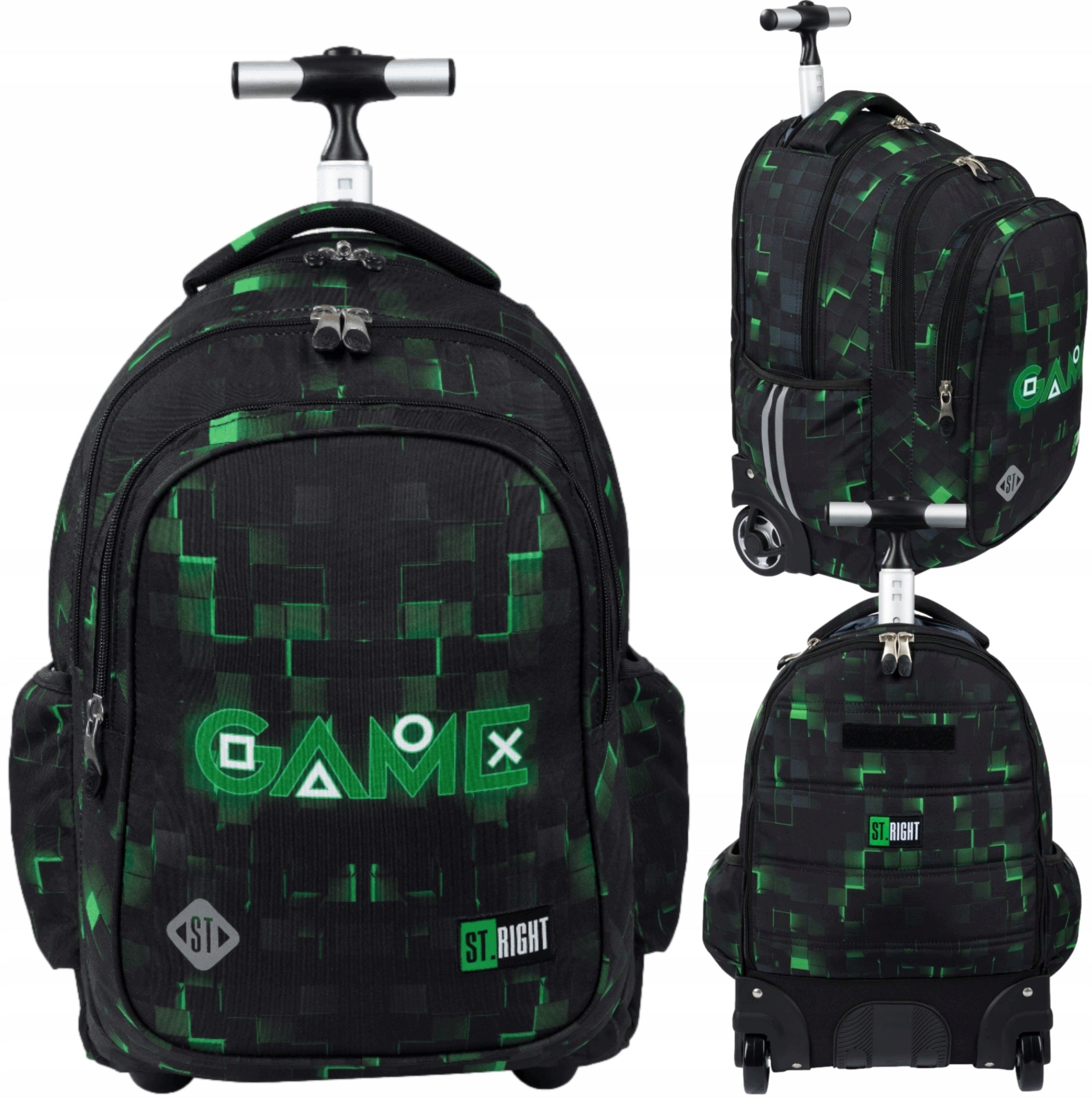 ST.RIGHT BACKPACK ON Wheels SCHOOL Youth GAME PIXELS FOR PLAYER