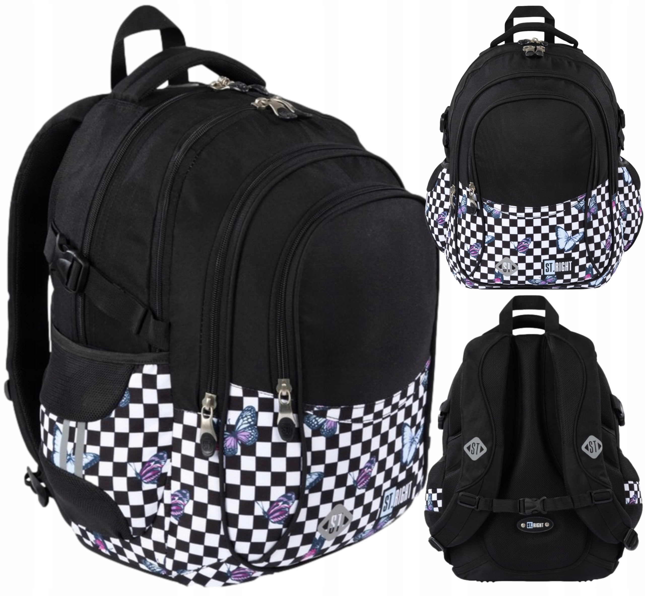 ST.RIGHT SCHOOL BACKPACK FOR GIRLS CHESSBOARD BUTTERFLIES