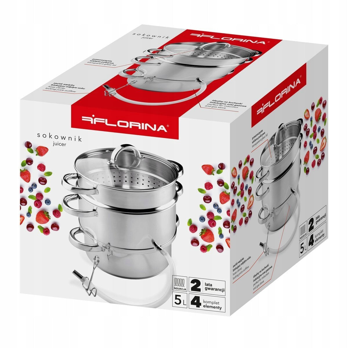 STAINLESS 5L steam pot 3in1 FLORINA for gas induction Manufacturer code 5S5841