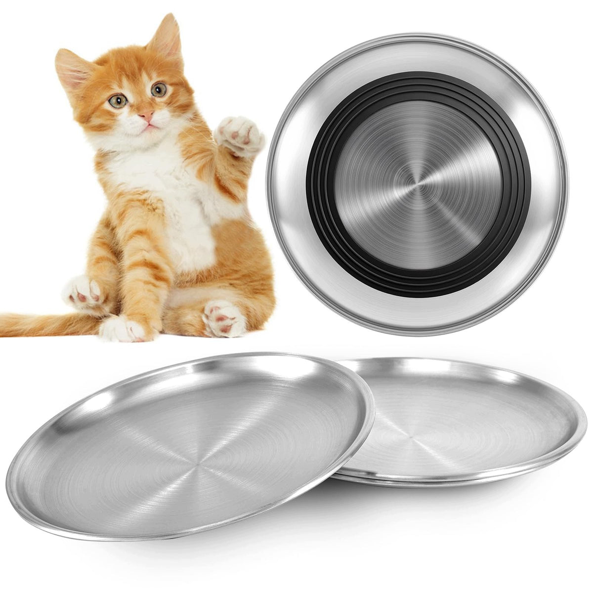 STAINLESS STEEL CAT BOWL 17,5CM NON SLIP BOTTOM SET OF 4