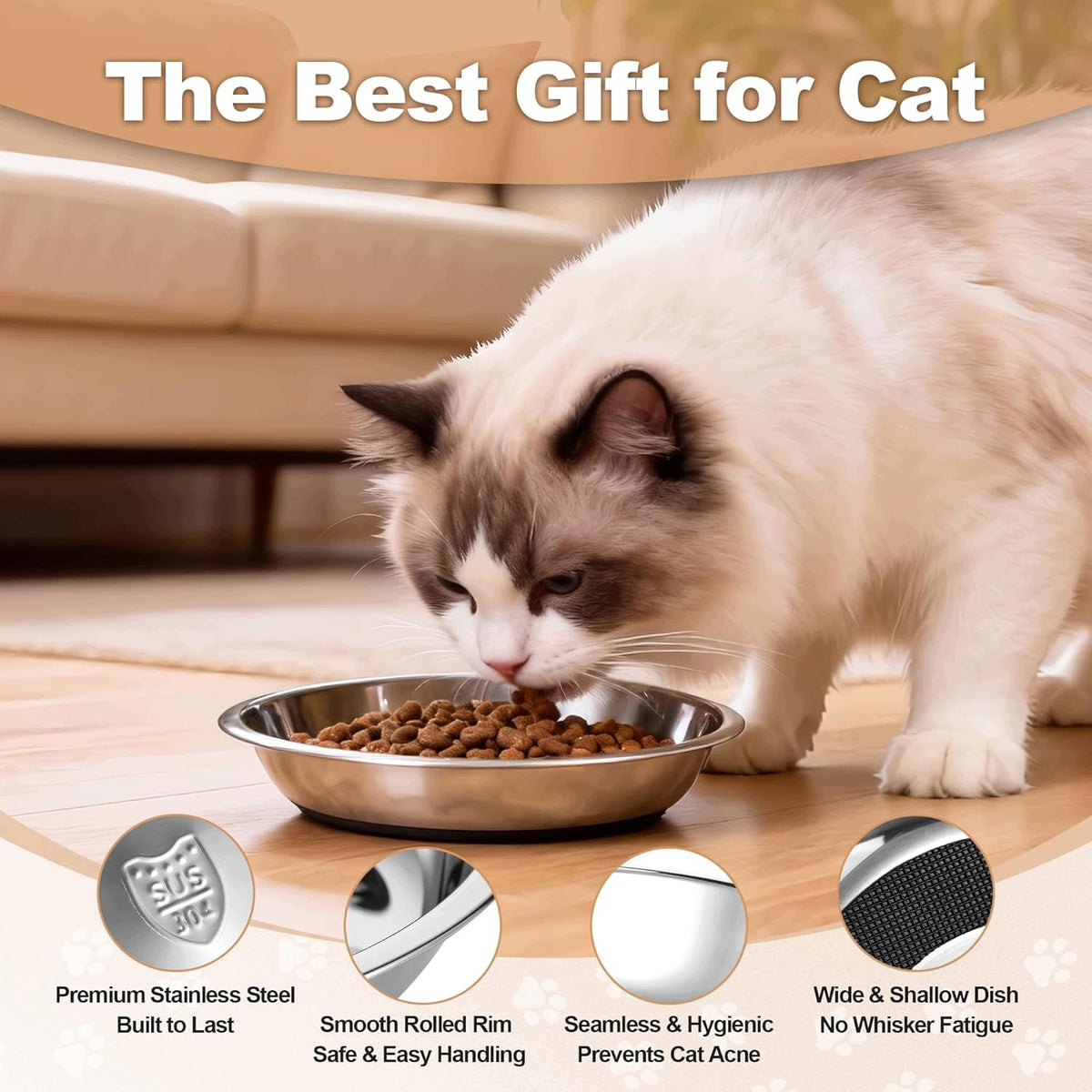 STAINLESS STEEL CAT BOWL NON-SLIP 18CM 2PCS Kind automatic feeder