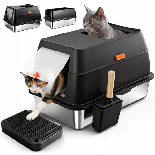 STAINLESS STEEL CAT LITTER BOX EXTRA LARGE XXL FULLY Packaging status original