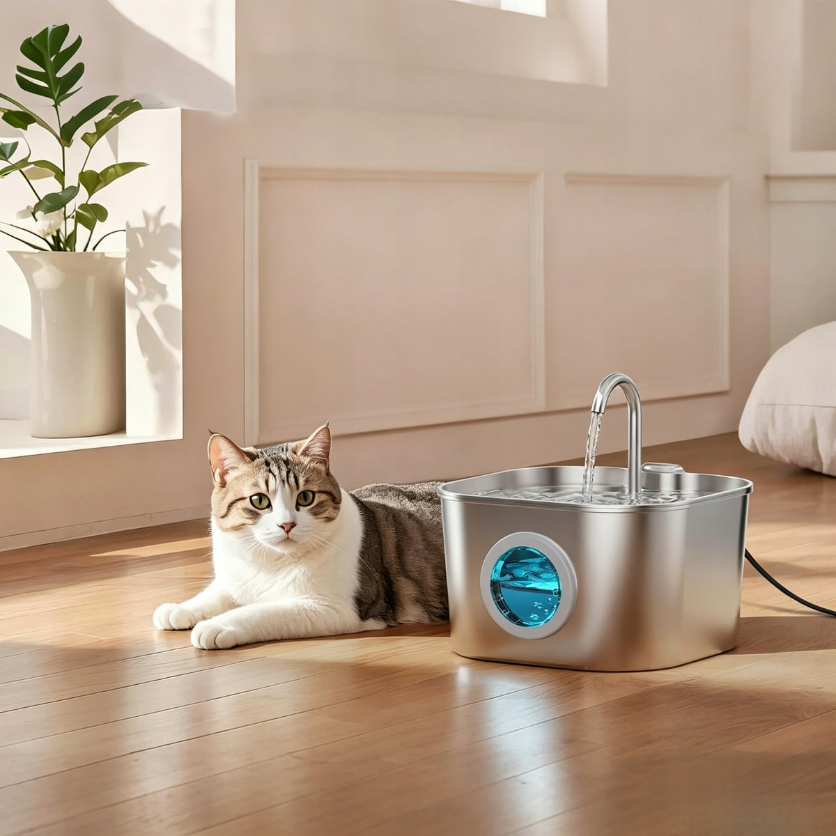 STAINLESS STEEL CAT WATER FOUNTAIN FOR INDOOR Manufacturer code AUTOMATYCZNE FONTANNY DO WODY DLA KOTÓW PSÓW