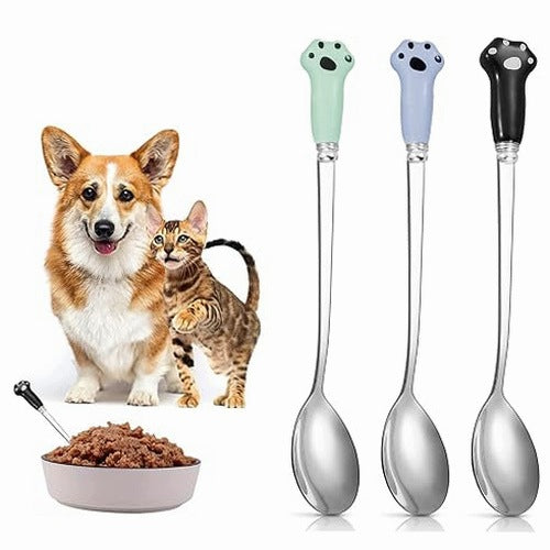 STAINLESS STEEL DOG AND CAT FOOD SPOON PATTERN PAW SET OF 3