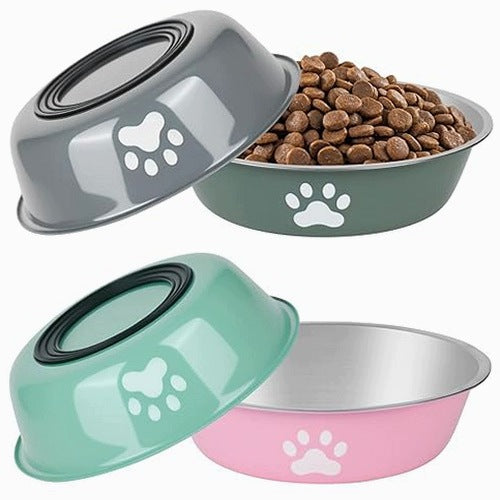 STAINLESS STEEL DOG BOWLS NON-SLIP SET OF 4 PCS Silicone