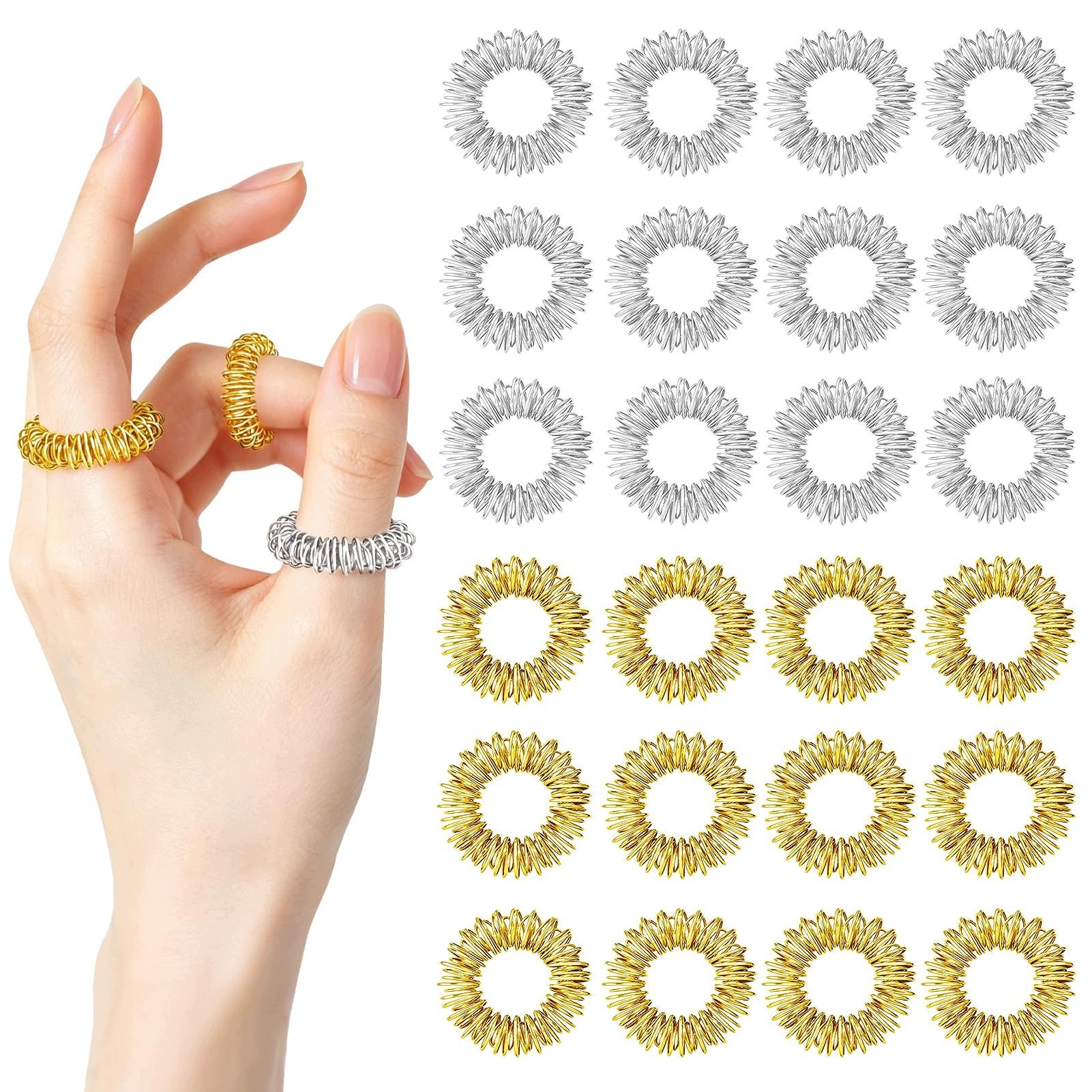 STAINLESS STEEL FINGER ACUPRESSURE MASSAGE RINGS SET OF 24