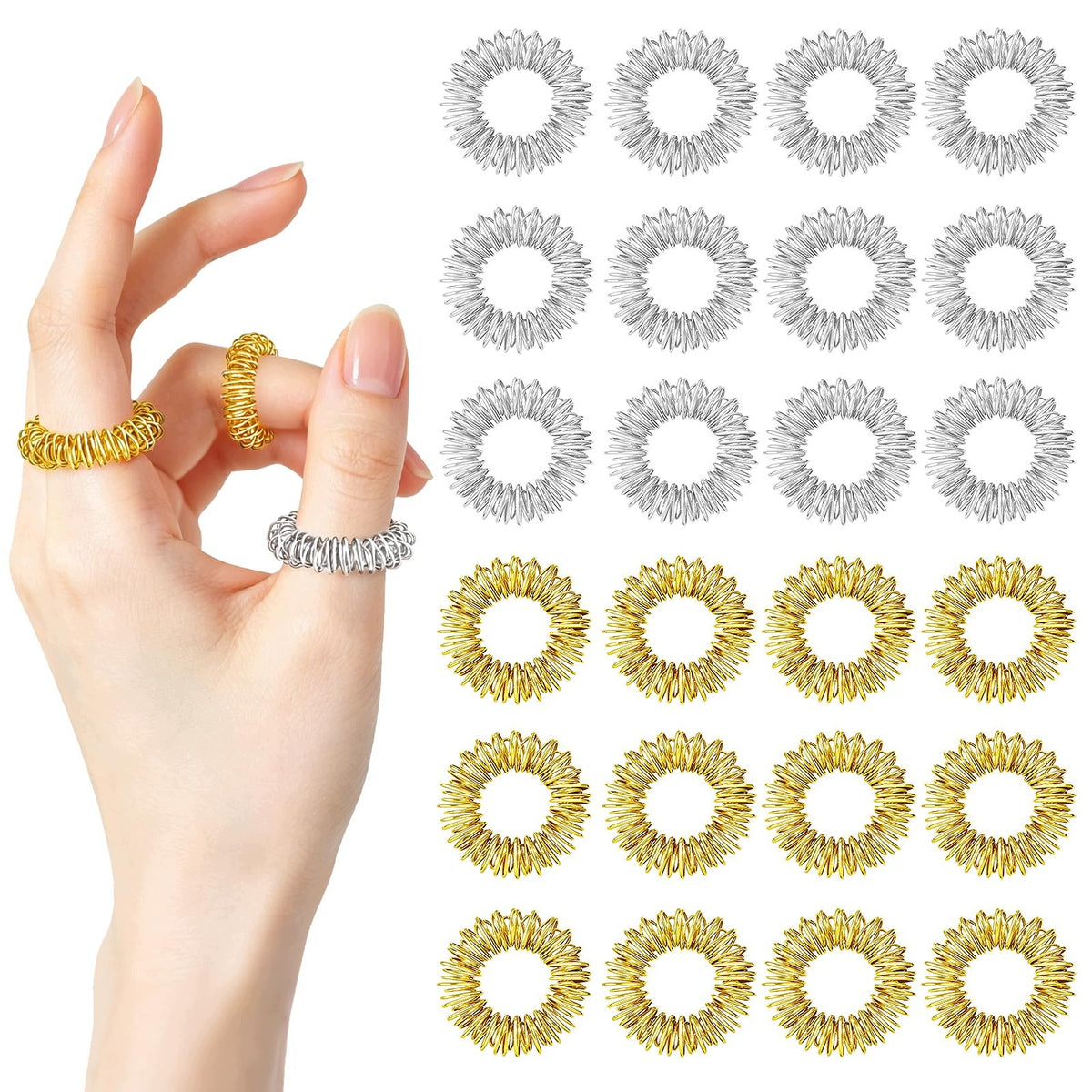 STAINLESS STEEL FINGER ACUPRESSURE MASSAGE RINGS SET OF 24