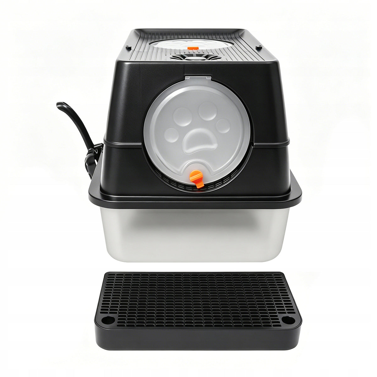 STAINLESS STEEL FULLY ENCLOSED FLIP-TOP CAT LITTER BOX, BLACK, 60X40X39CM