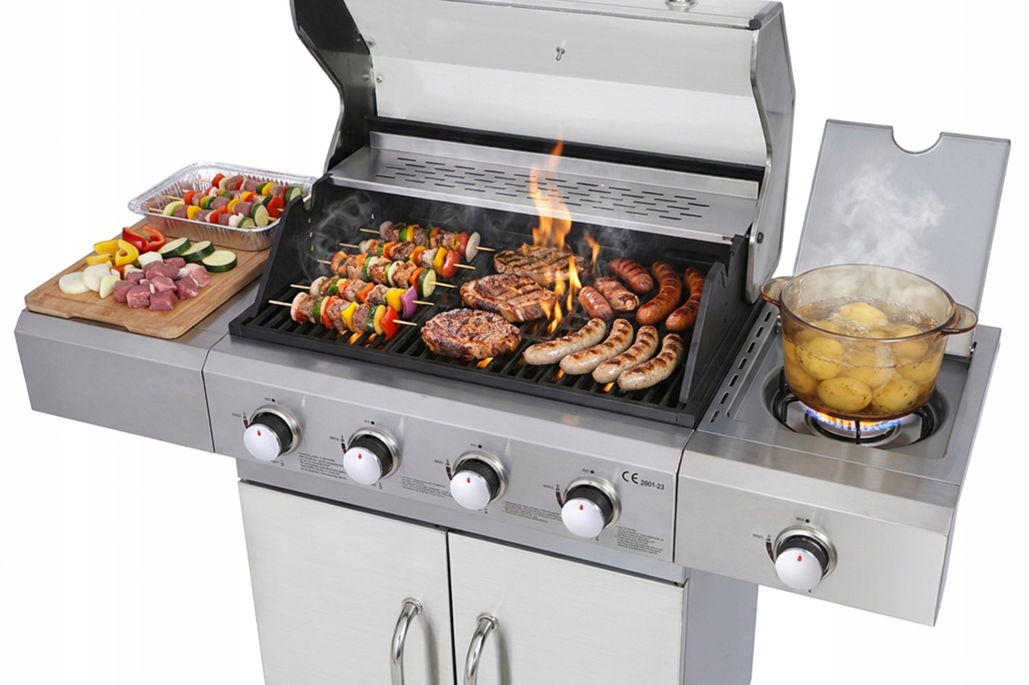STAINLESS STEEL GARDEN GAS GRILL 13,7 kW CAST IRON GRATE Brand LANDGRAF