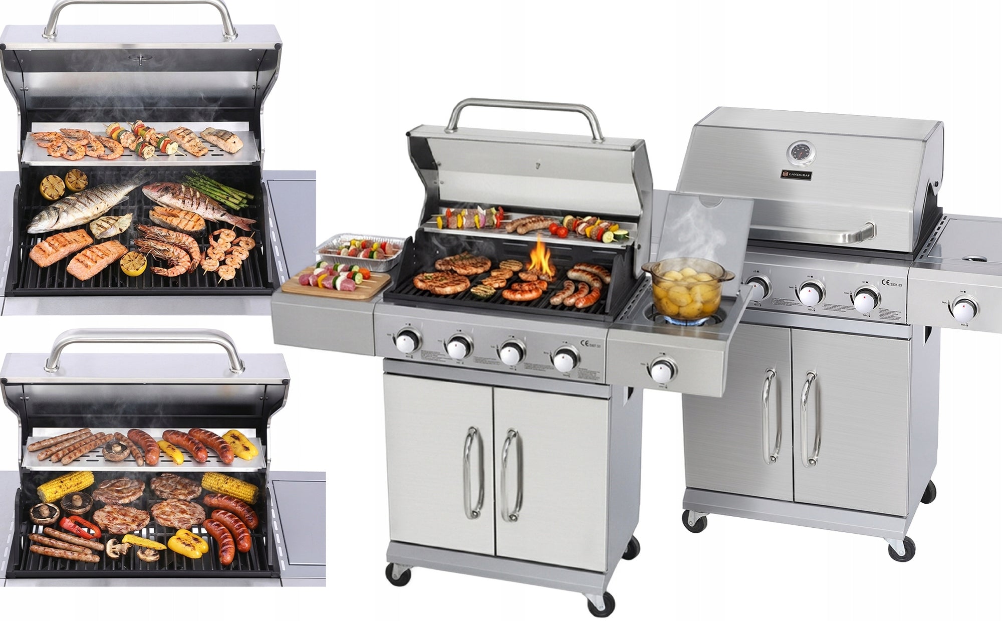 STAINLESS STEEL GARDEN GAS GRILL 13,7 kW CAST IRON GRATE Packaging status original